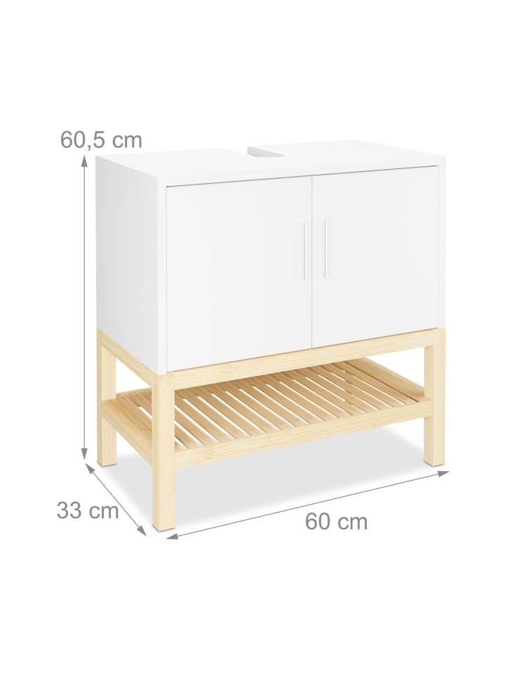 relaxdays Waschbeckenunterschrank in Weiß/ Natur - (B)60 x (H)60,5 x (T)33 cm günstig kaufen onesize