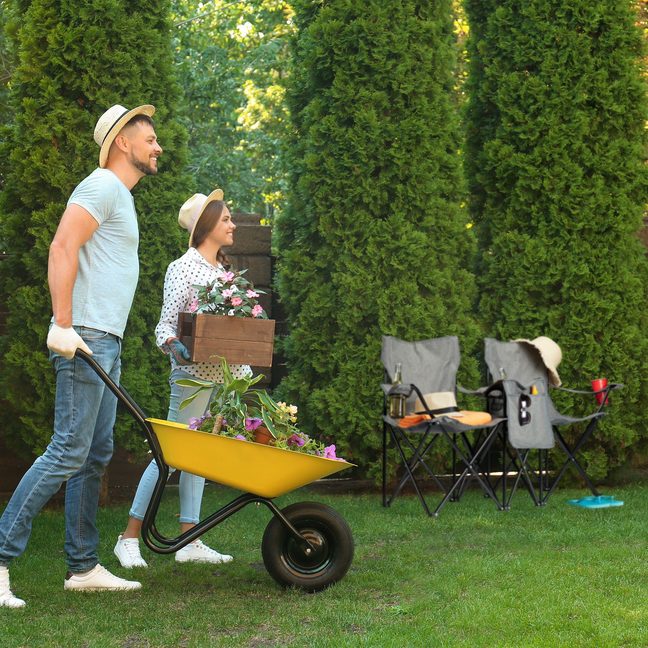 relaxdays Campingstuhl Doppel Campingstuhl mit Getränkehaltern, Grau
