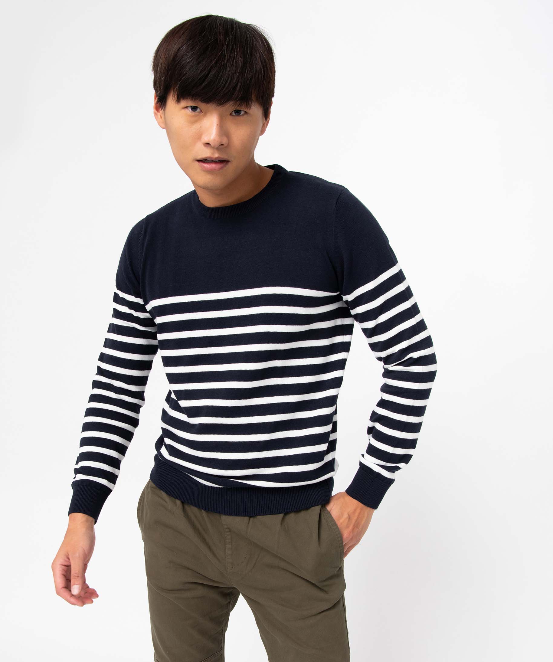 Pull homme à rayures bleu fonce | GEMO