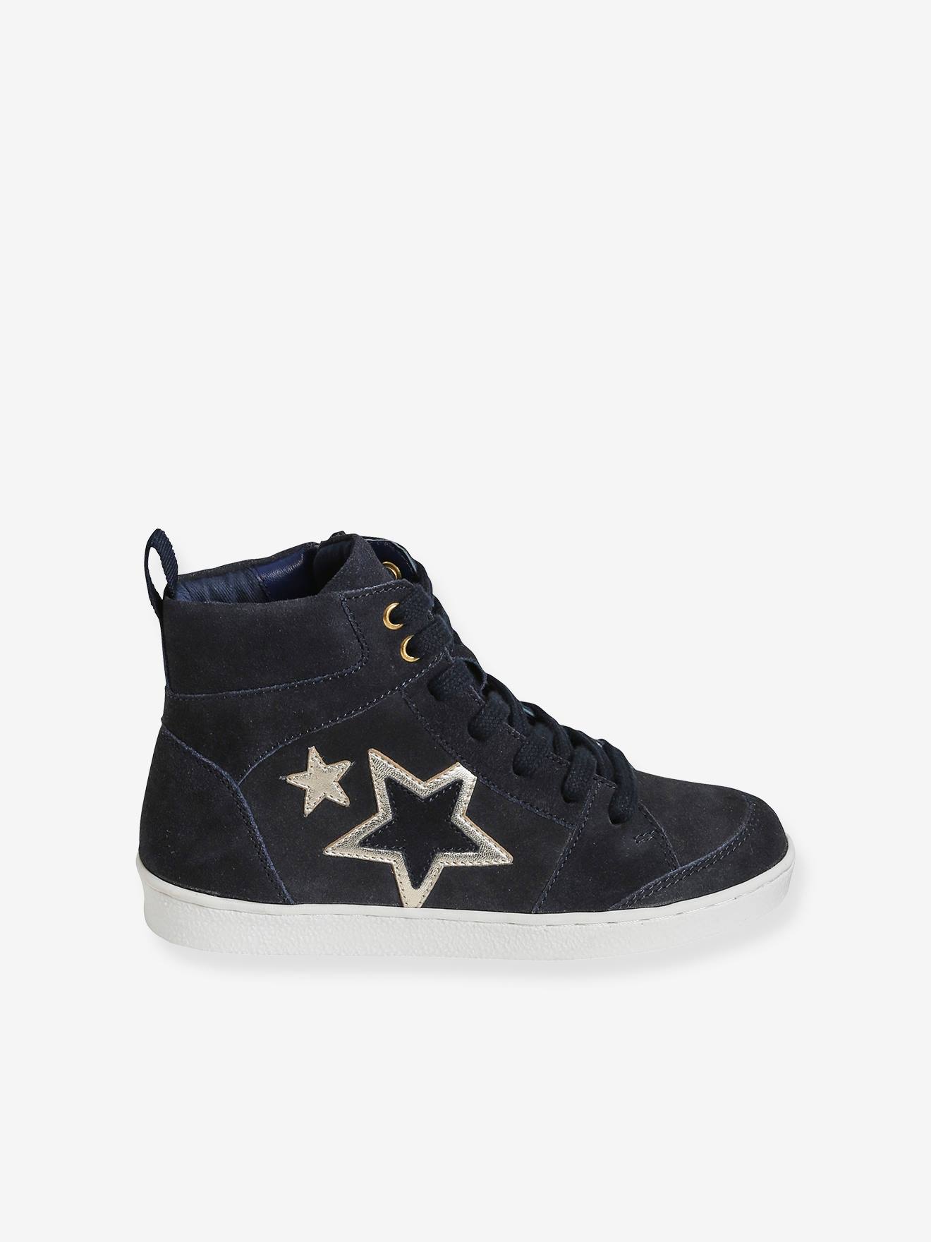 Vertbaudet Mädchen High-Sneakers mit Reißverschluss, Sterne - marine