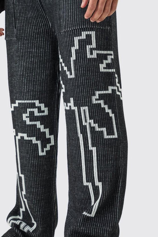 Lockere gerippte Jogginghose mit Palmen-Print