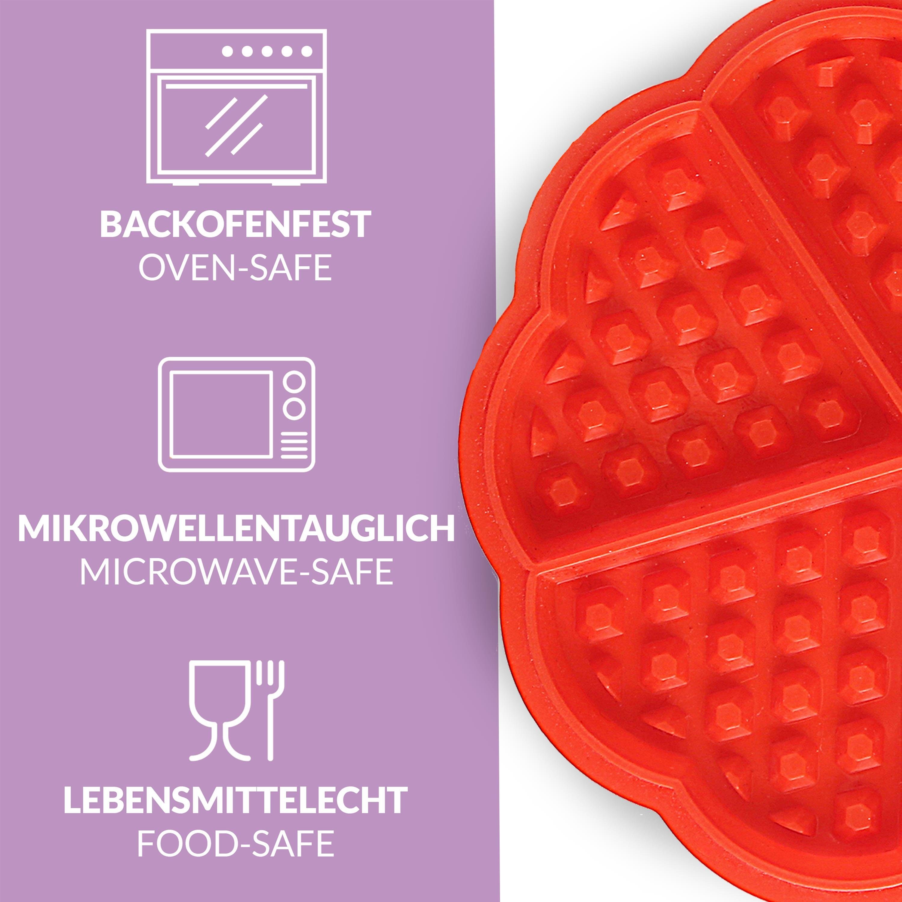 Praknu Silikonform Waffelform Set Silikon, (Set 2-tlg), Für Backofen und Mikrowelle - Lebensmittelecht - Herz und Eckig Waffeln Backform