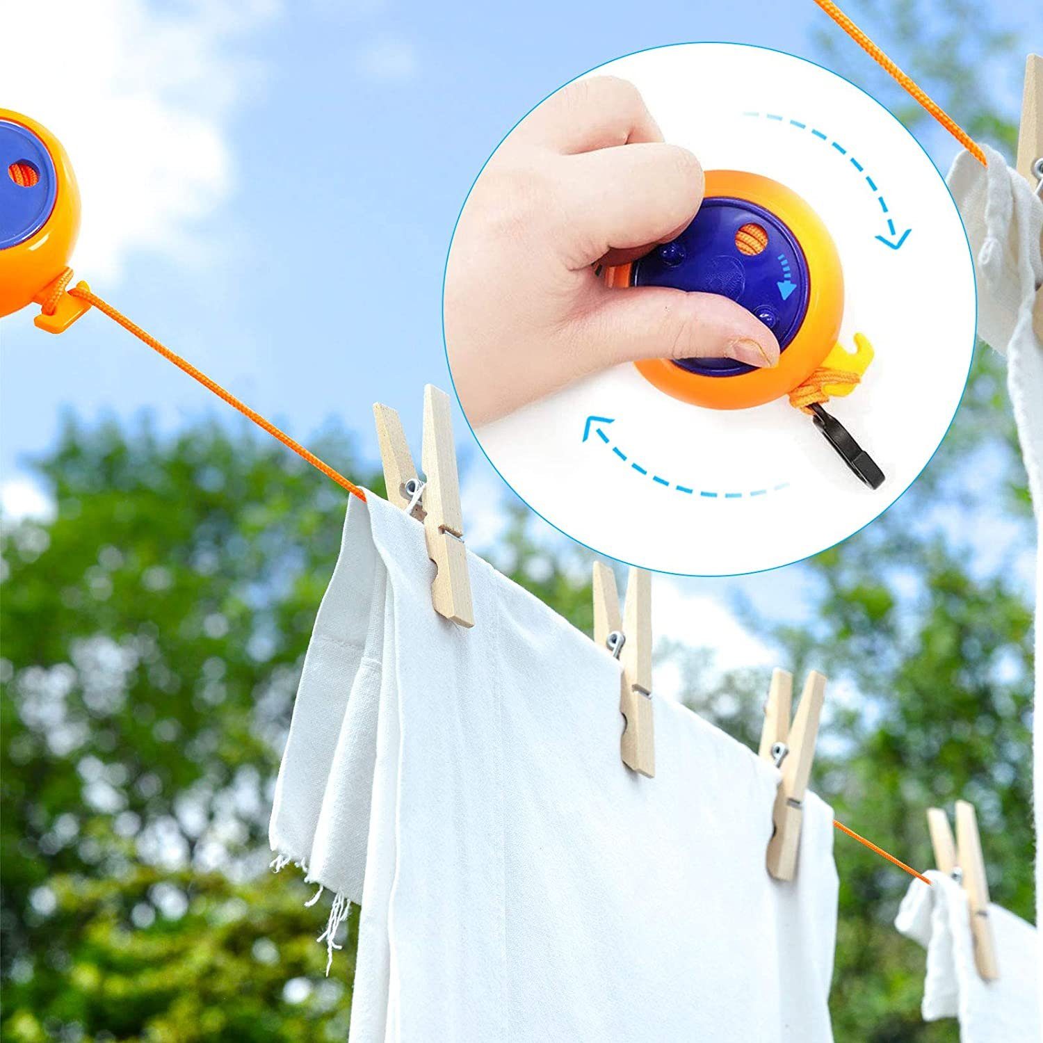 Blusmart Wand-Wäscheleine 8m Wäscheleine Camping Tragbare Wäscheständer, für Badezimmer, Waschküche, Garten oder Reise
