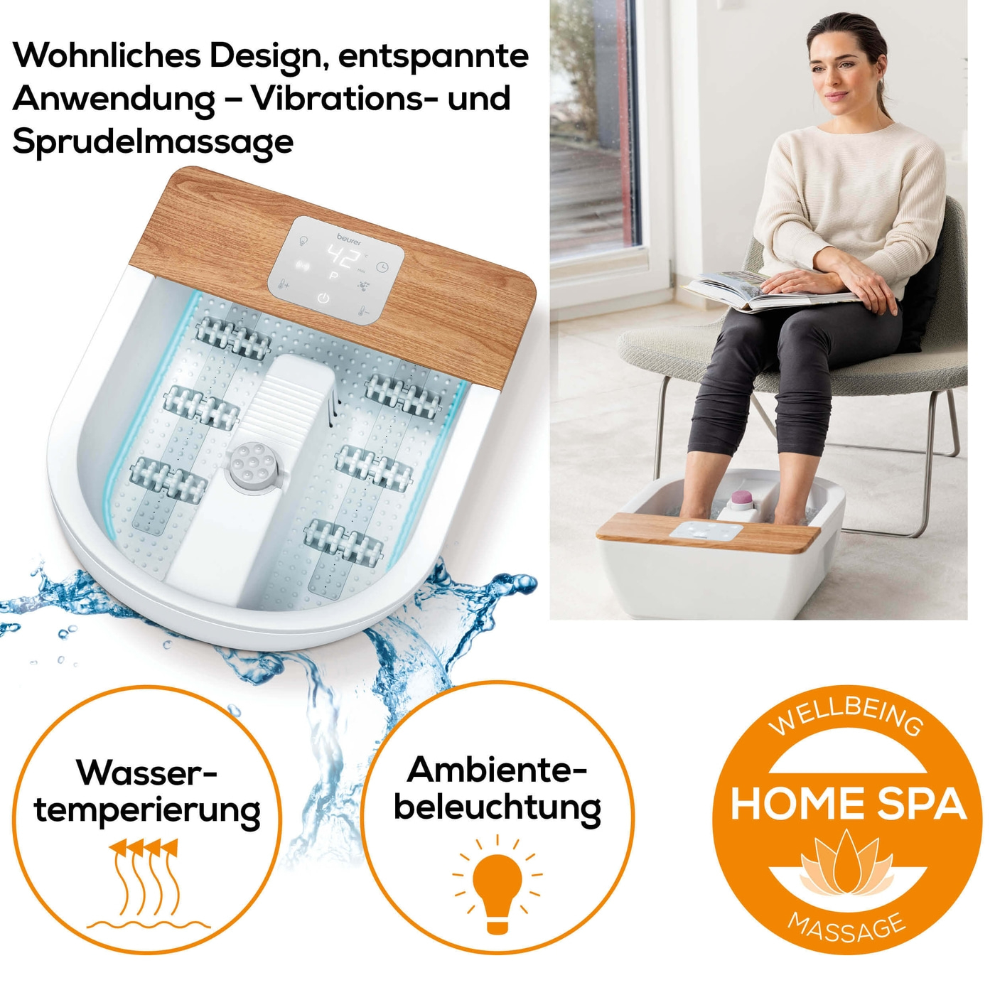 Beurer Wellness Fußsprudelbad FB 65-Wellness Fußsprudelbad mit Wasserheizung, Ambientebeleuchtung und rotierender Pedikürestation