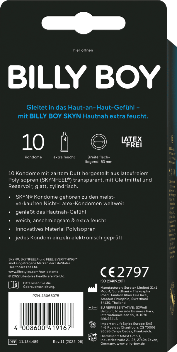 Kondome Hautnah extra feucht, latexfrei, Breite 53mm, 10 St