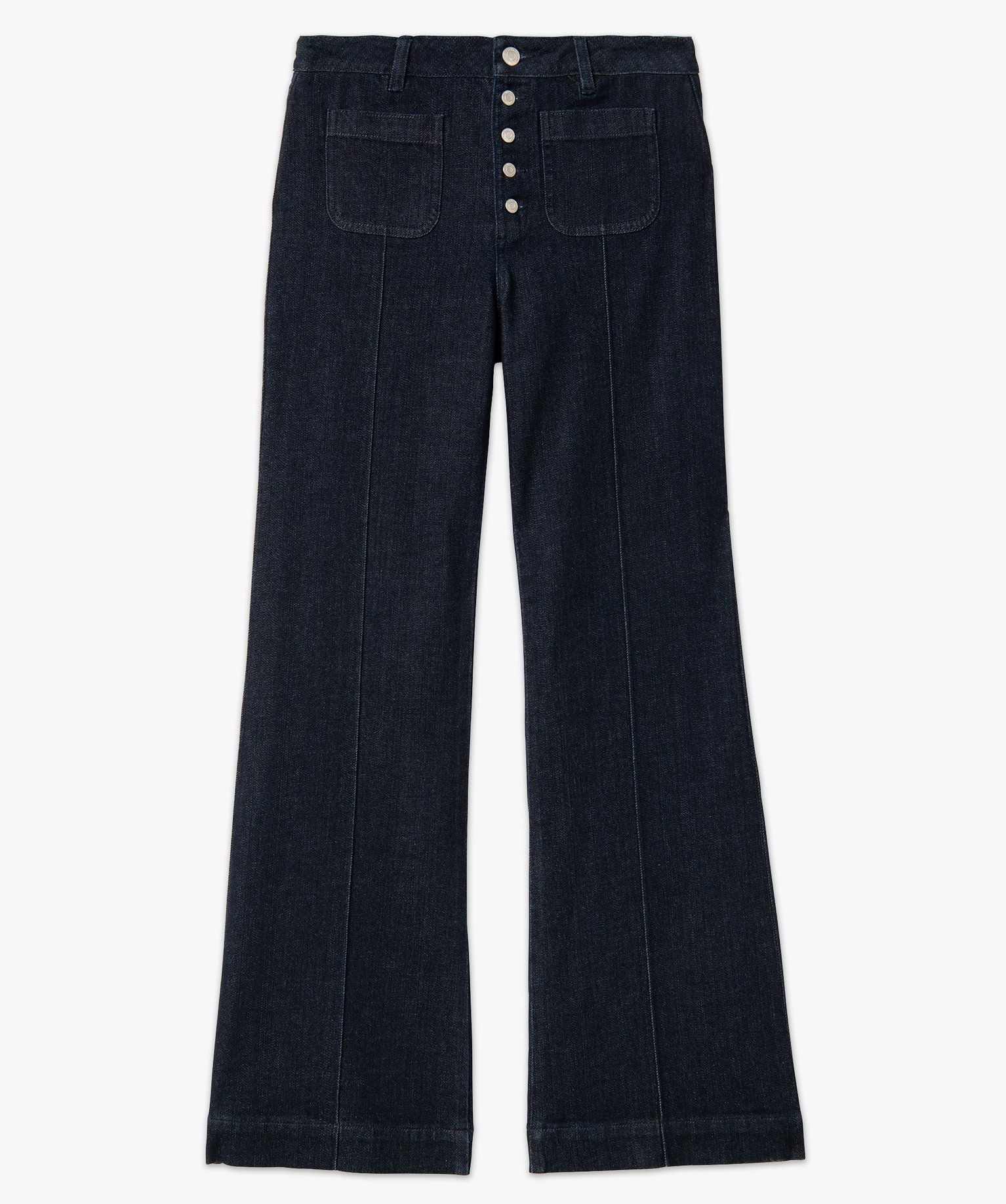 Jean "Wide legs" taille haute avec braguette boutons femme brut | GEMO