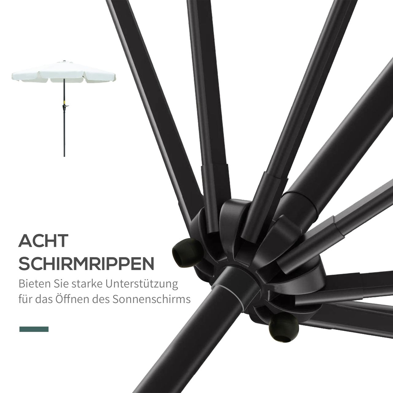 Outsunny Sonnenschirm 2,6 m Gartenschirm 8 Rippen UV-Schutz 50  Beige