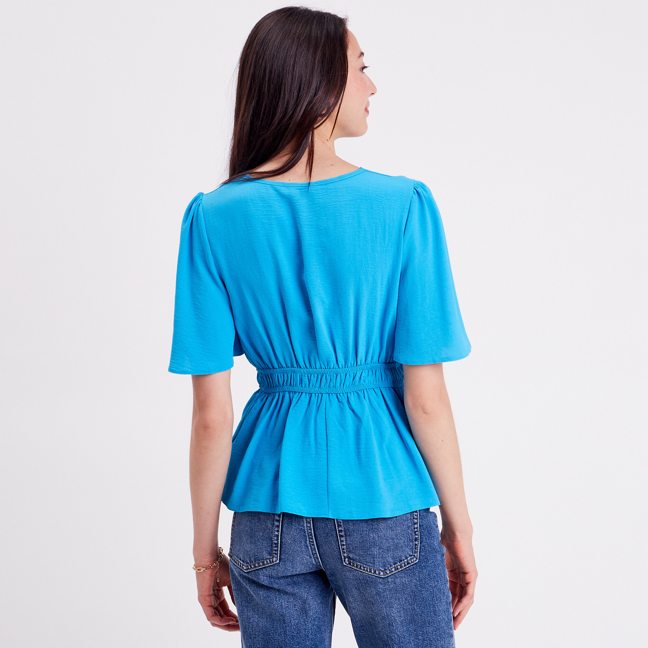 Blouse manches courtes bleu femme | Cache Cache