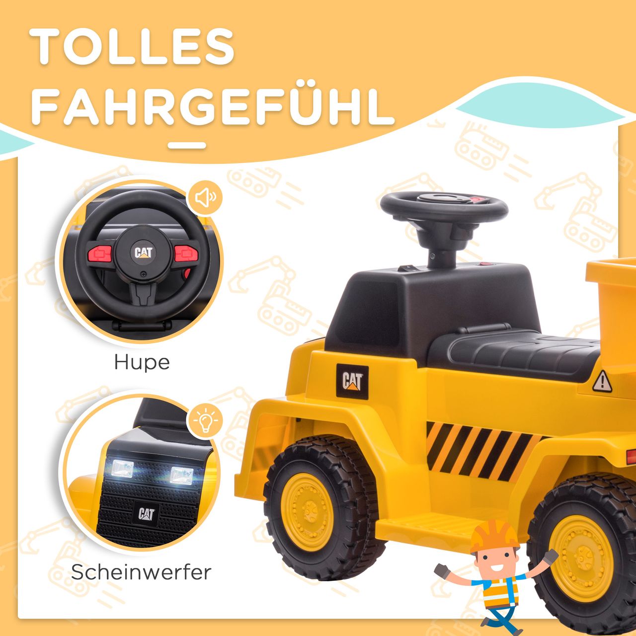 HOMCOM Elektro Kindertraktor mit kippbarer Ladefläche, max. 3 km/h Metall Gelb