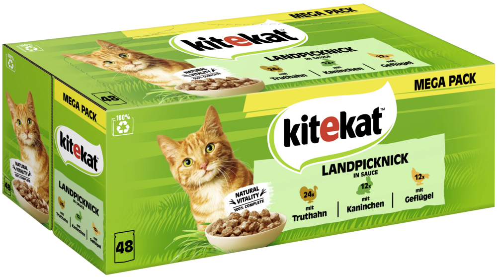 KITEKAT ™ Portionsbeutel Multipack Landpicknick in Sauce 3 Varietäten 48 x 85g
