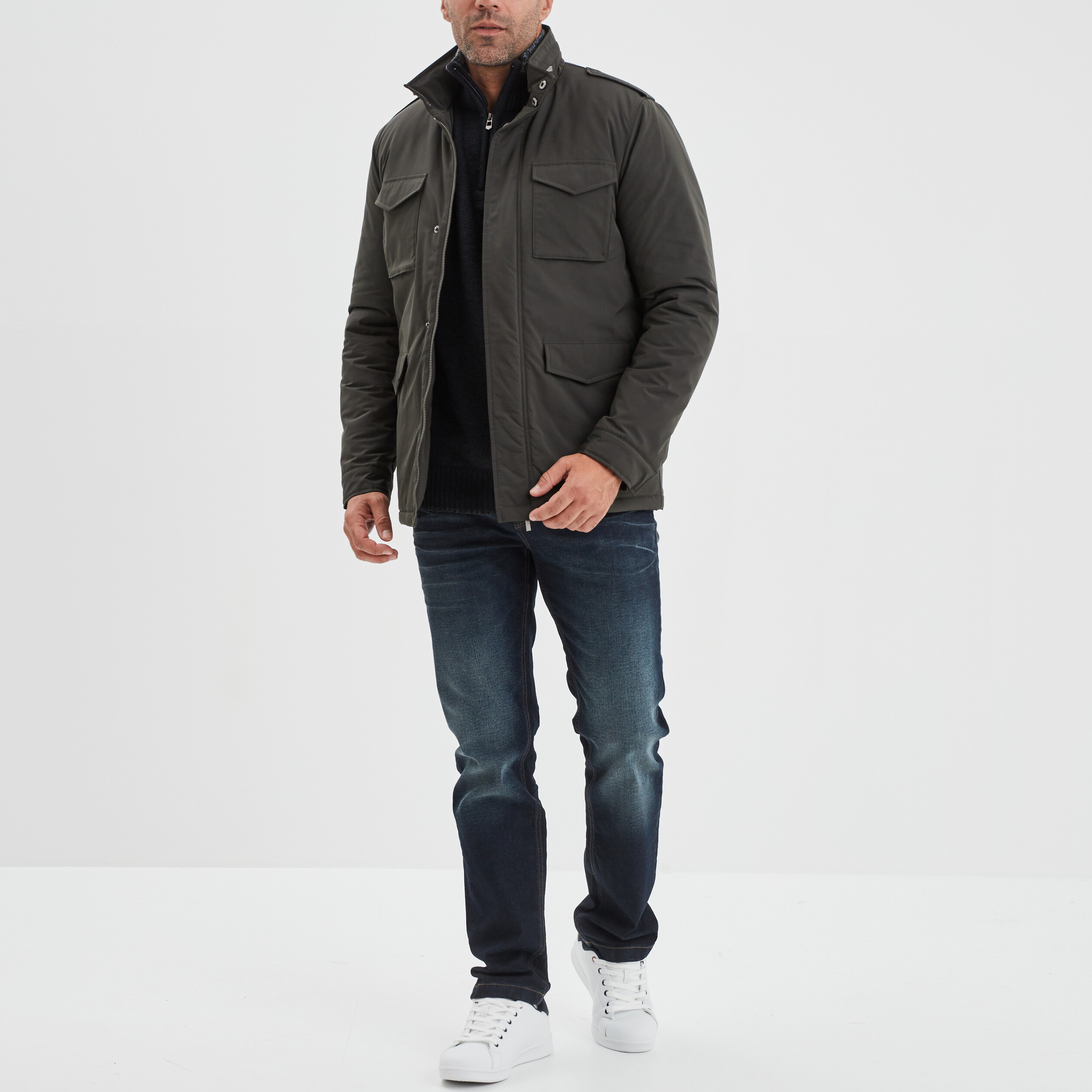 Veste saharienne poches à rabats vert kaki homme | La Halle