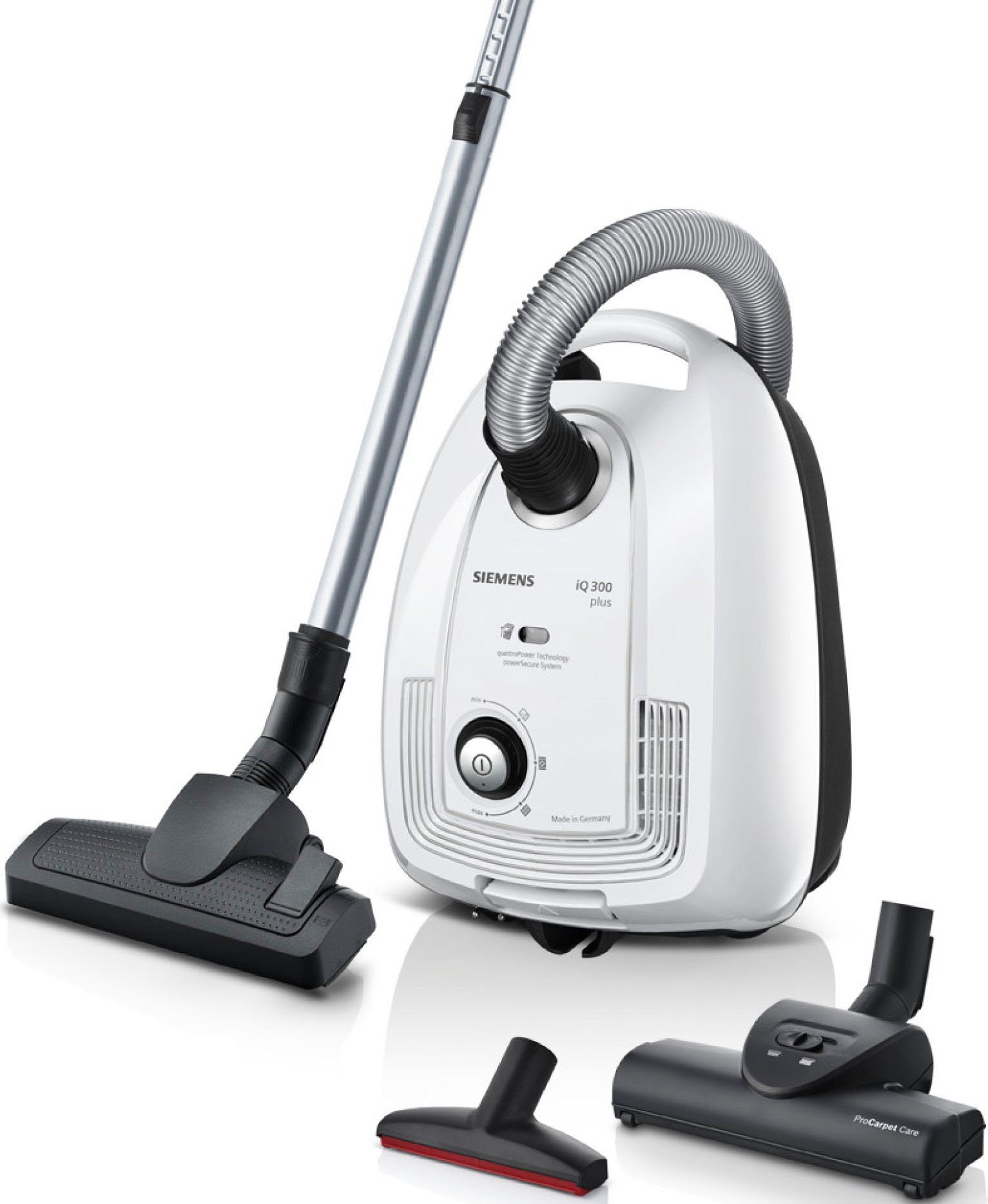 SIEMENS Bodenstaubsauger VSP3T212, 900 W, mit Beutel, weiß-schwarz, inkl. Turbobürste, Fugendüse und XXL-Polsterdüse
