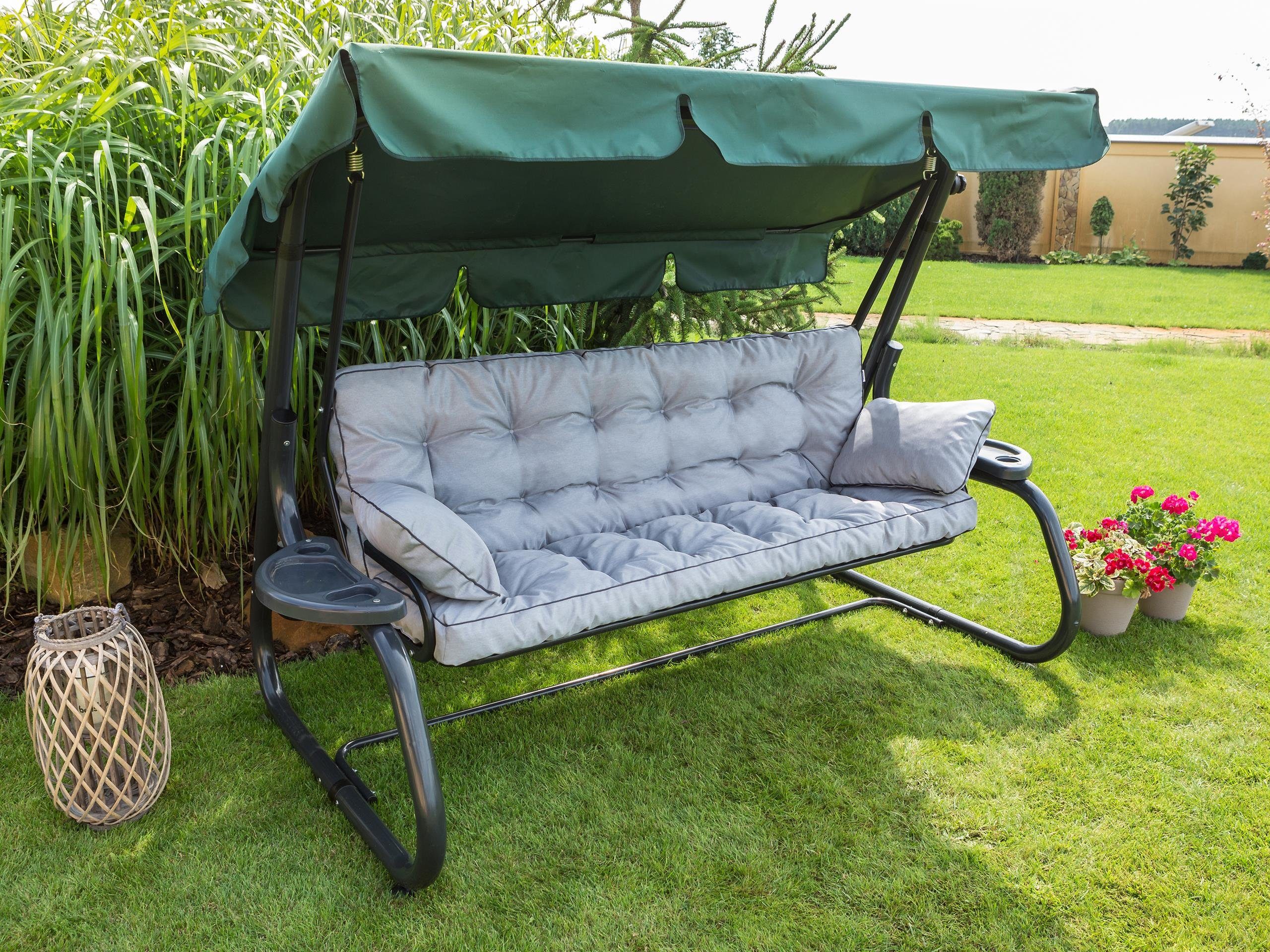 Bjird Bankauflage Pola 100 cm 120 cm 150 cm 180 cm, für Gartenbank und Hollywoodschaukel - inkl. 2 Stück Seitenkissen