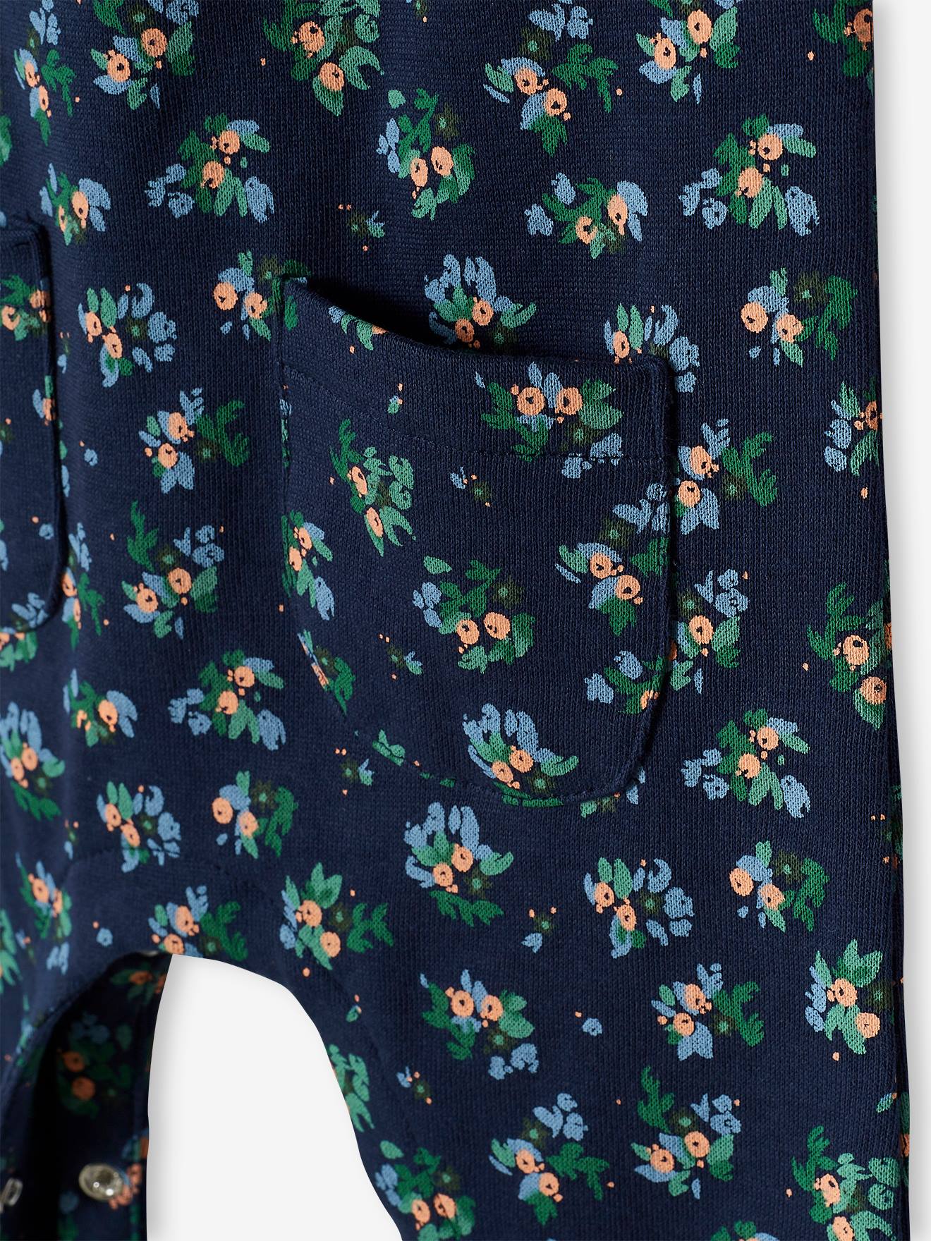 Ensemble combinaison et bandeau bébé fille en molleton bleu nuit