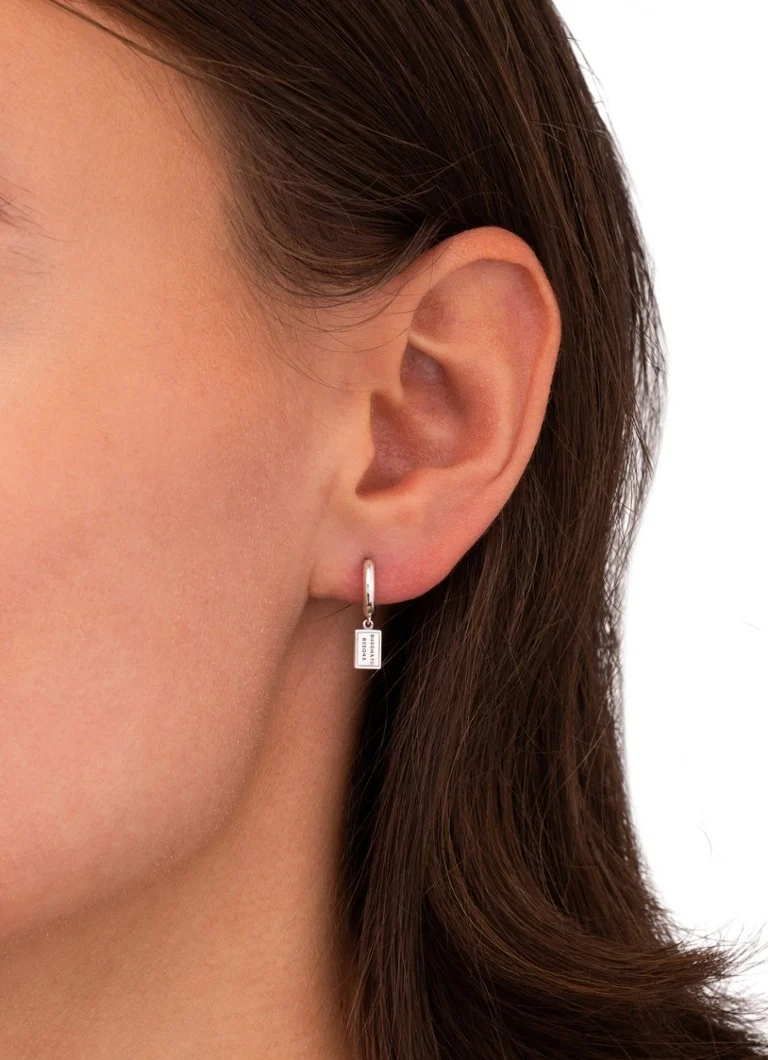 Buddha to Buddha Logo single silver hoop earring