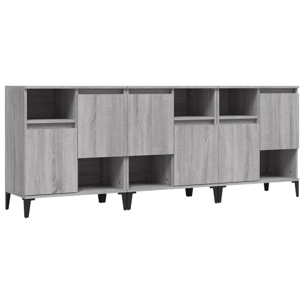 vidaXL Anrichte Sideboards 3 Stk Grau Sonoma 60x35x70 cm Holzwerkstoff