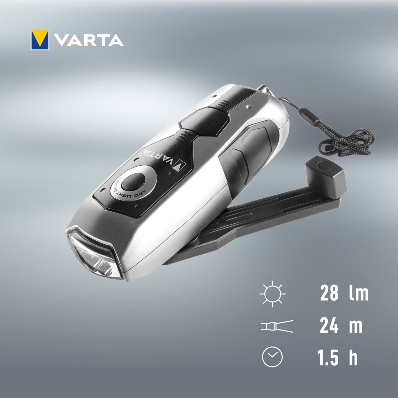 VARTA Taschenlampe DYNAMO LIGHT LED (1-St), mit Kurbel - 100% batterieunabhängig - Stromausfall, Camping, Outdoor