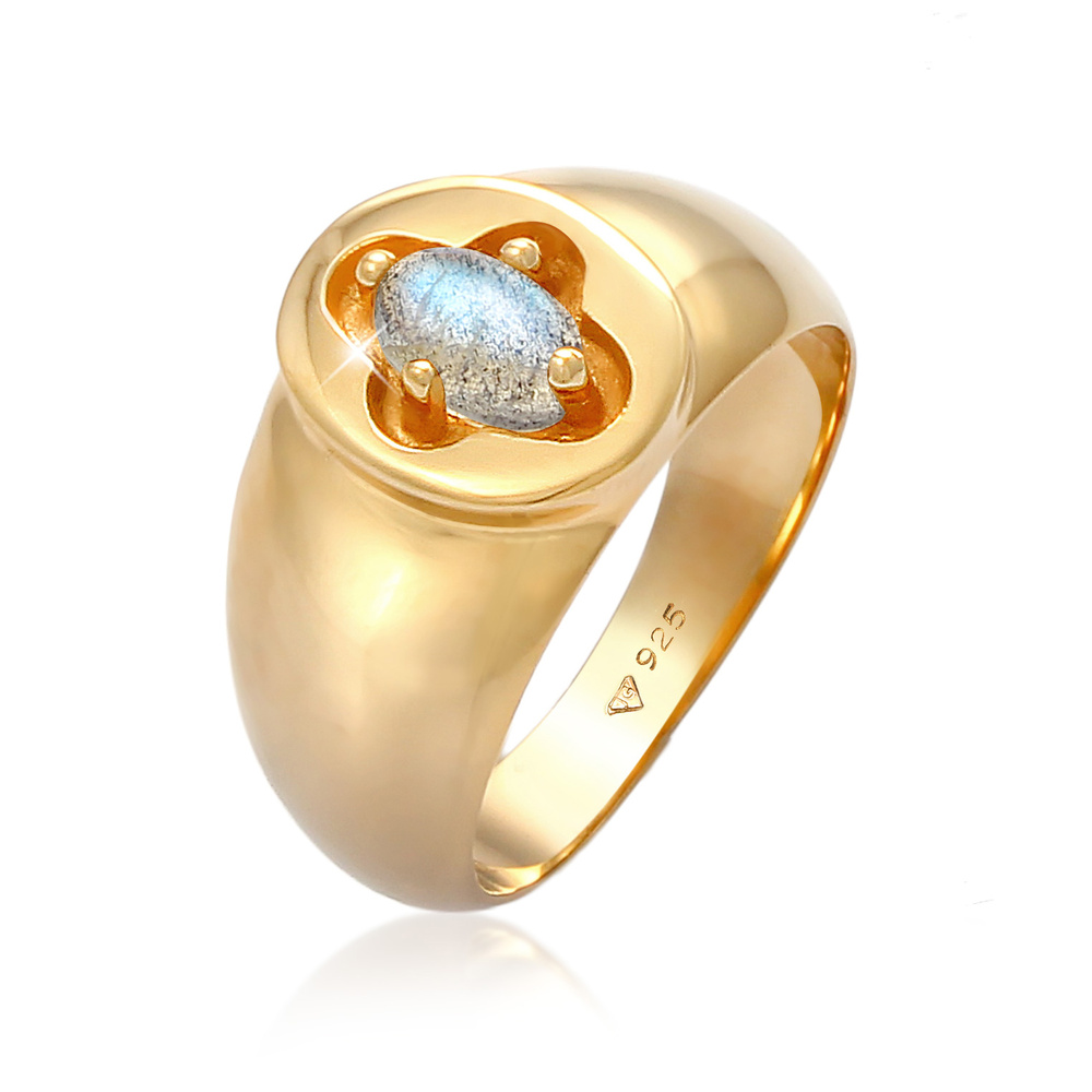 Elli PREMIUM Elli PREMIUM Bague Siegelring Labradorit Kreuz 925 Silber vergoldet Bague