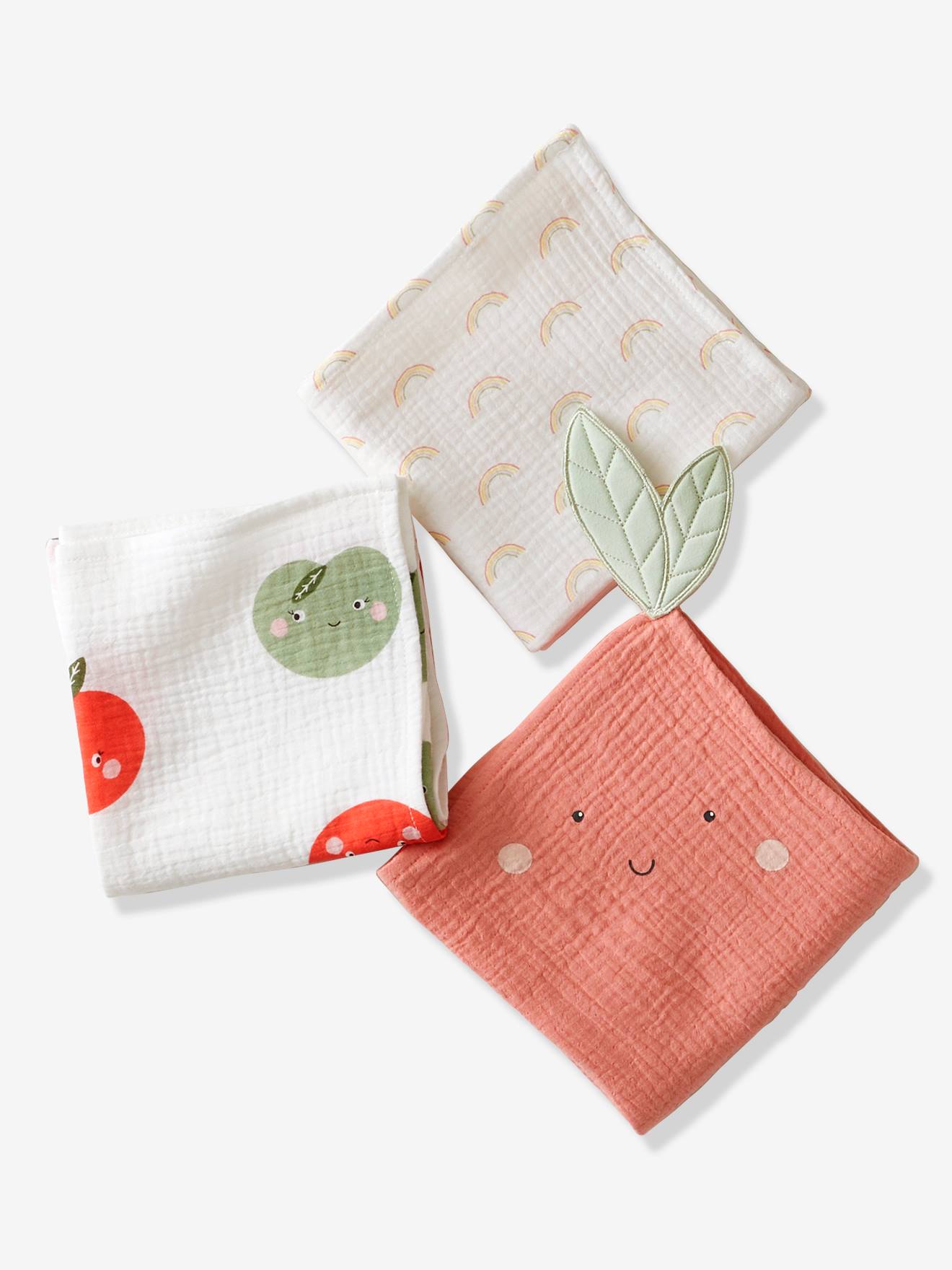 Lot de 3 langes en gaze de coton POMME multicolore