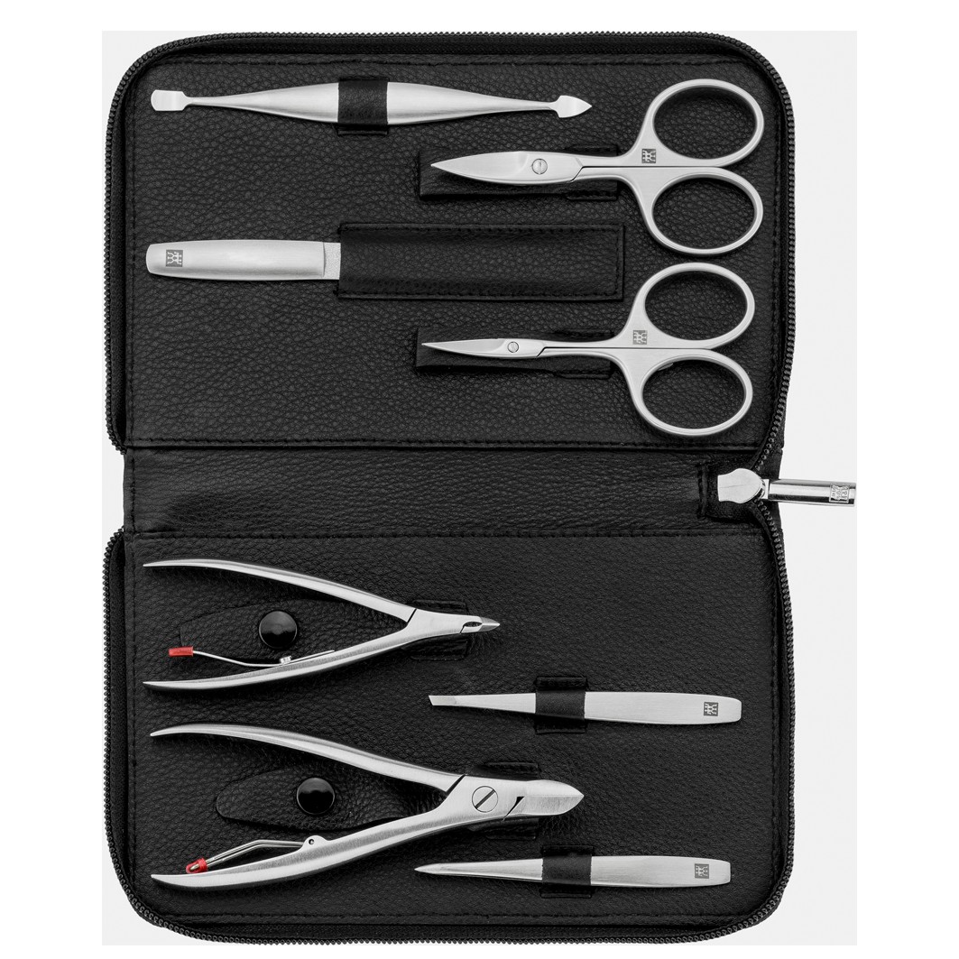 Twinox Reißverschluss-Etui. Rindleder. black. 8-tlg.