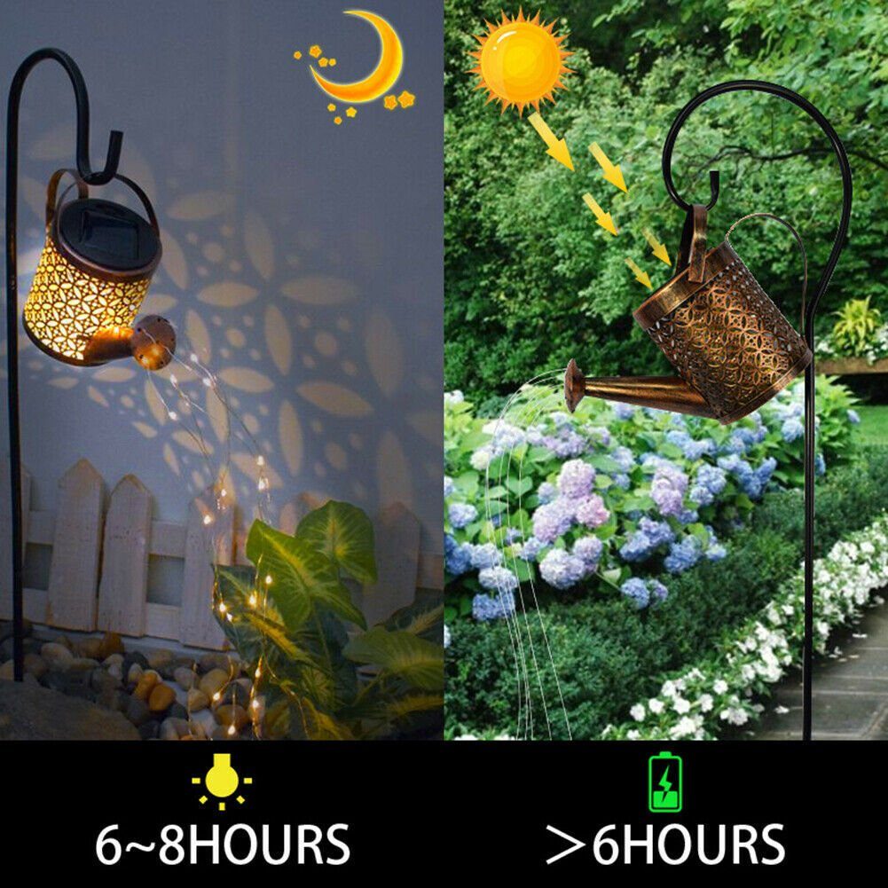 iscooter LED Solarleuchte LED Solar Außenleuchte, Gießkanne Deko-Kanne Wasserfall Außenlampe, LED fest integriert, Warmweiß, IP65, Metall Solarlampen Hängend Garten Deko Solarlaterne für außen