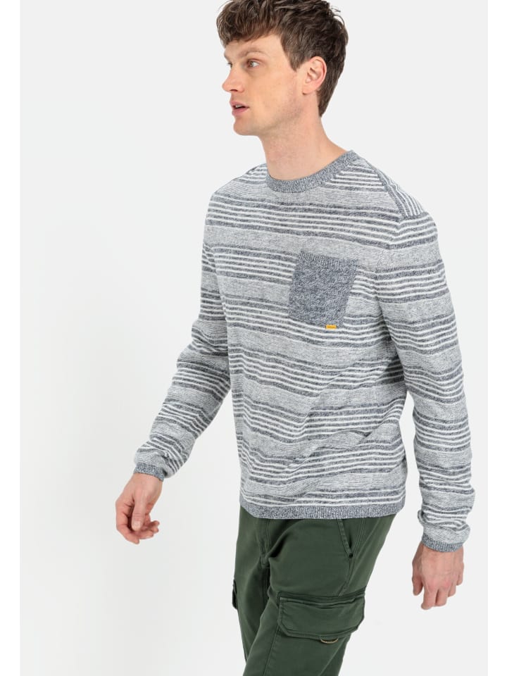 Camel Active Strickpullover im Streifenmuster in Blau-Grau günstig kaufen