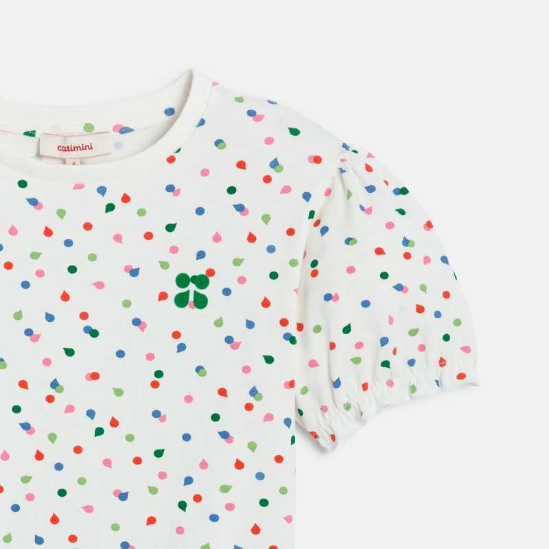 T-shirt fille blanc confettis en coton recyclé fille
