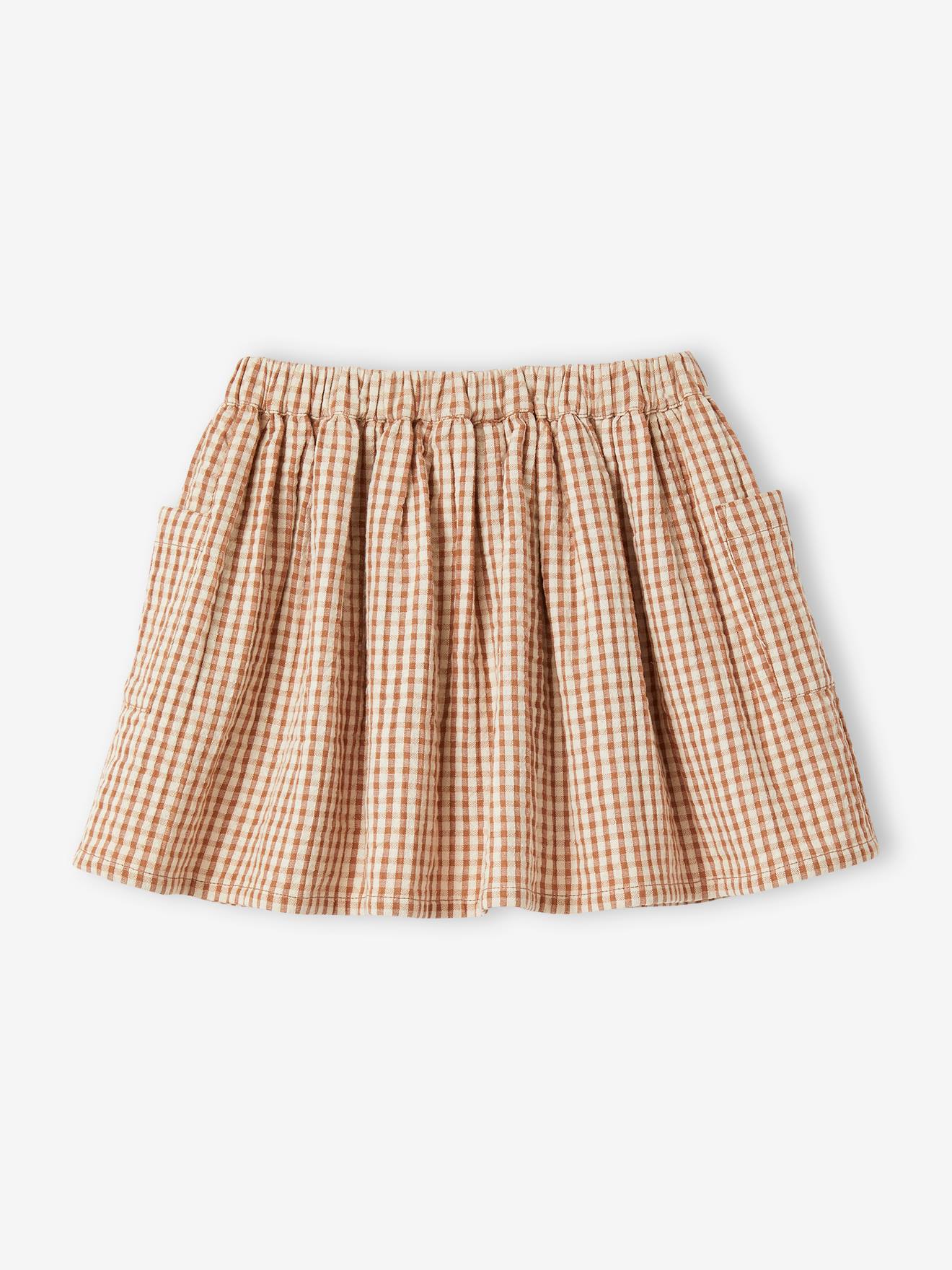 Jupe boutonnée à carreaux vichy carreaux marron