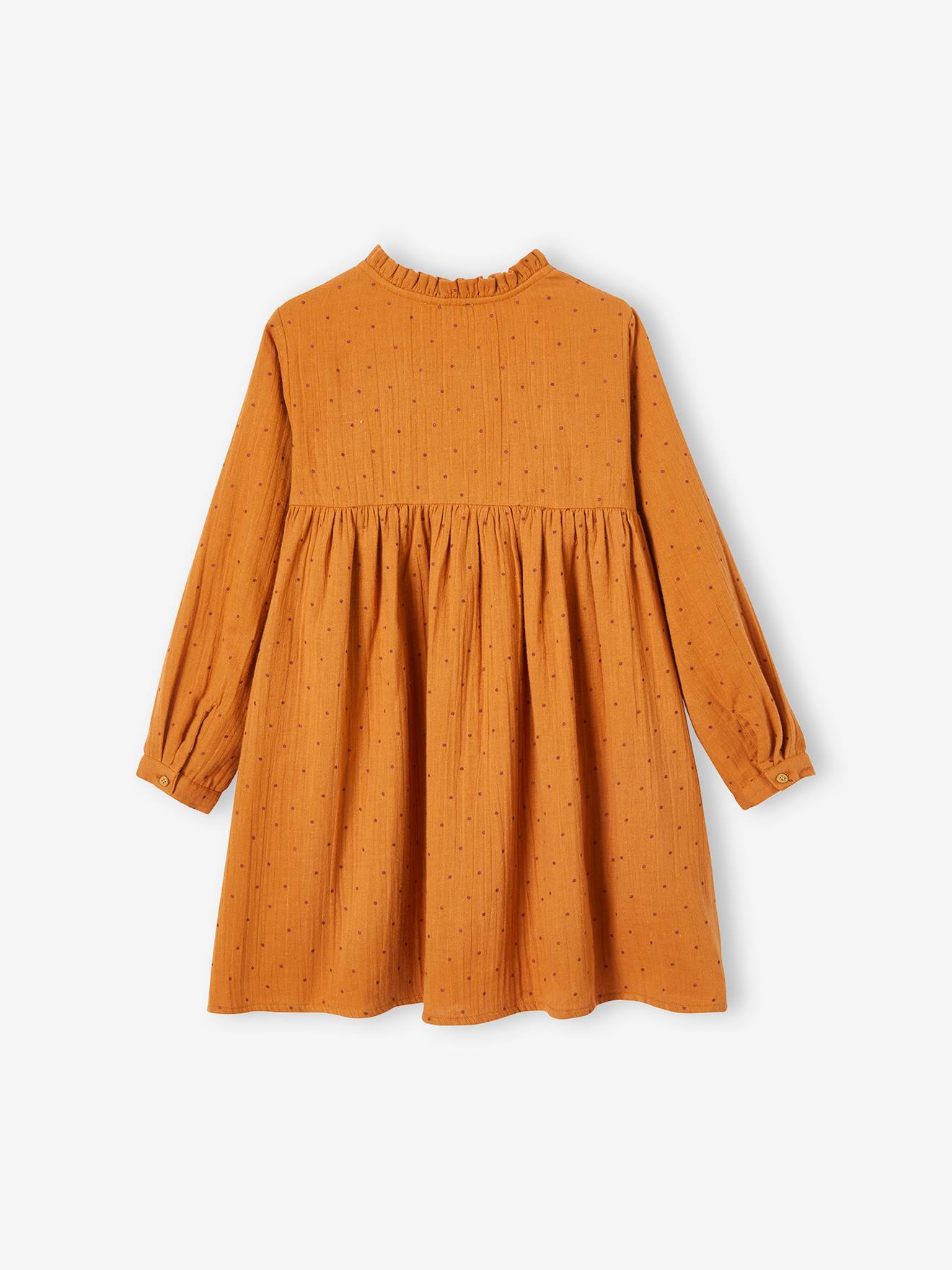 Robe en gaze de coton détails fantaisie fille beige