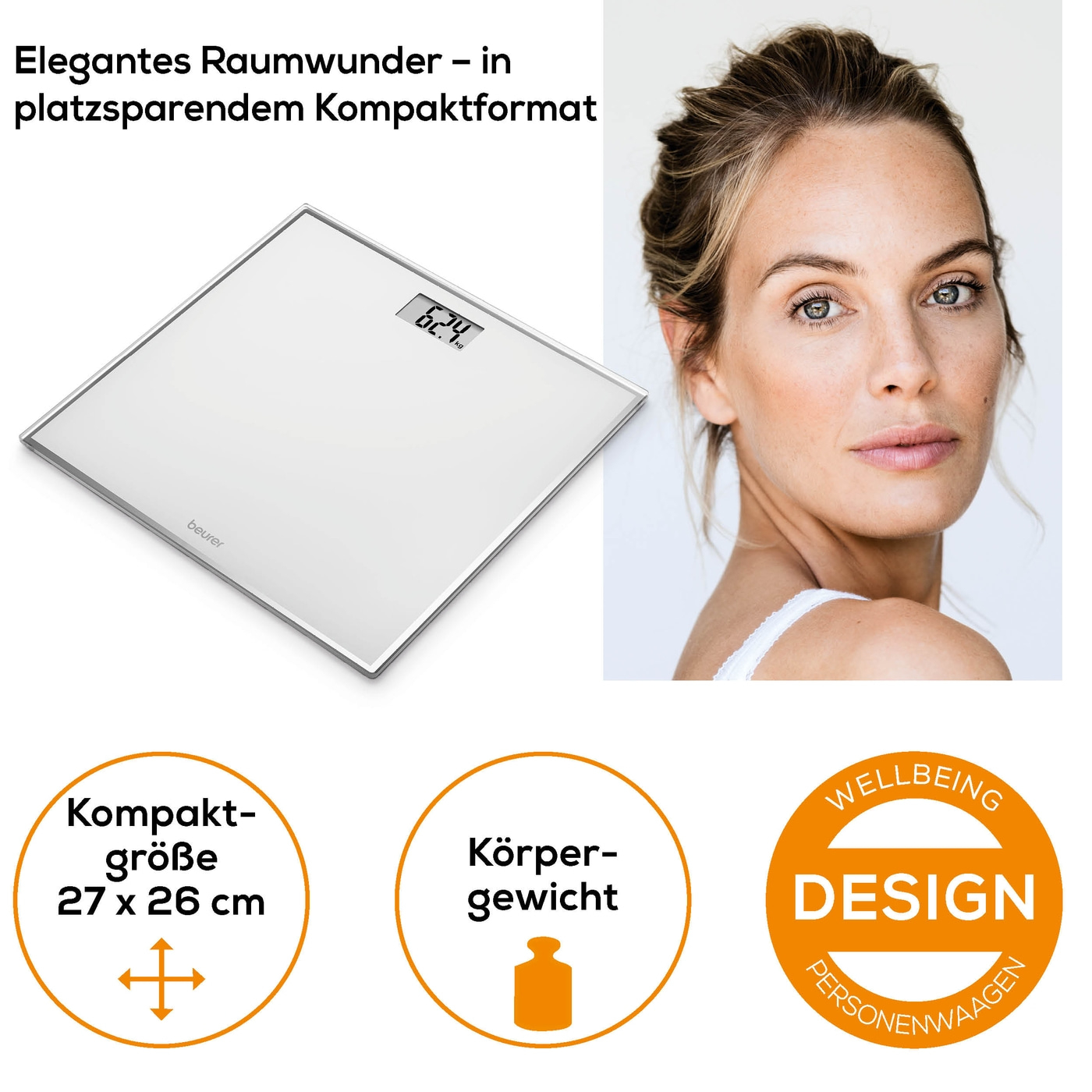 Beurer GS 120 Kompakt Glaswaage-Personenwaage im platzsparenden Kompaktformat und elegantem Spiegeleffekt