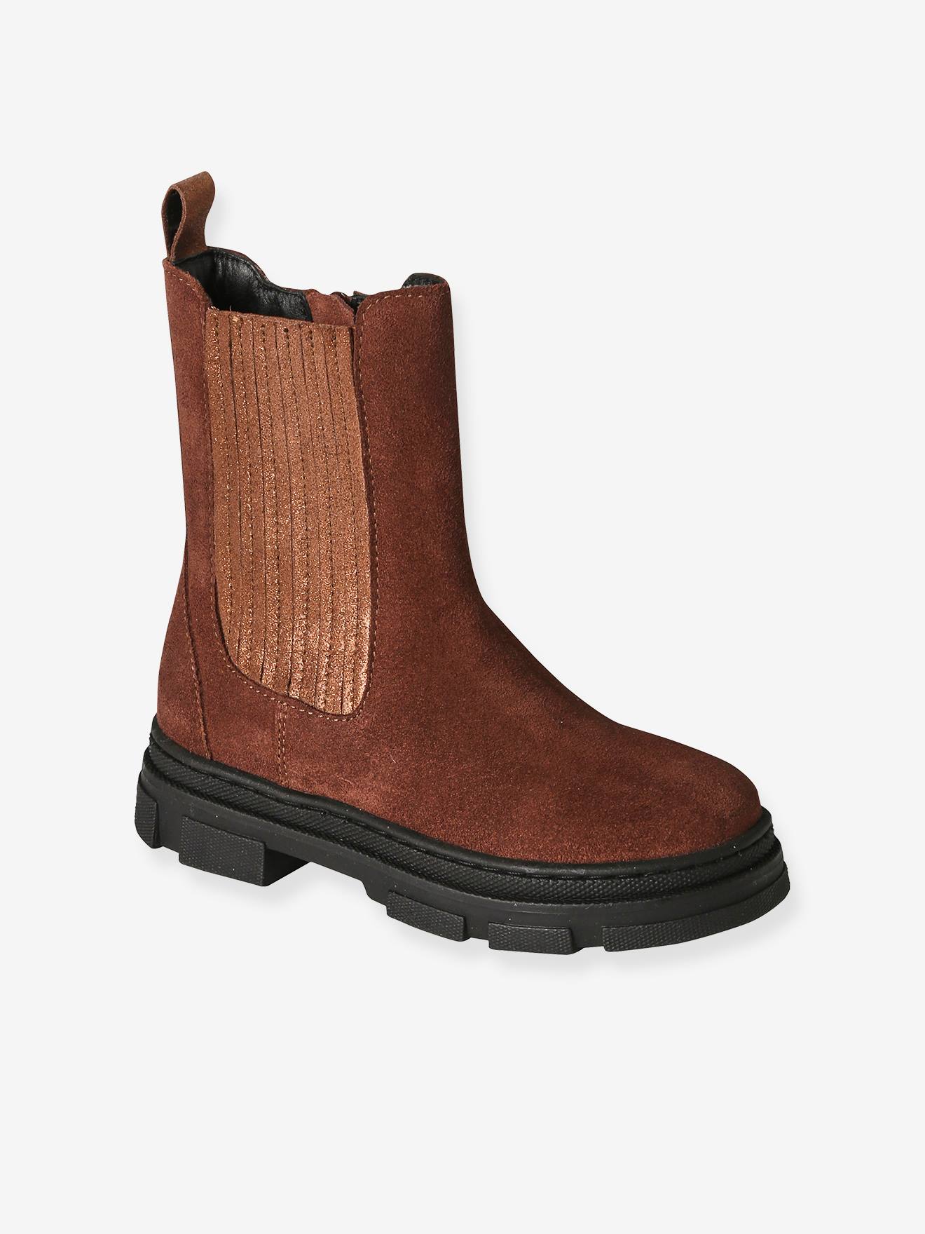 Vertbaudet Kinder Boots mit Dehneinsatz und Reißverschluss - braun
