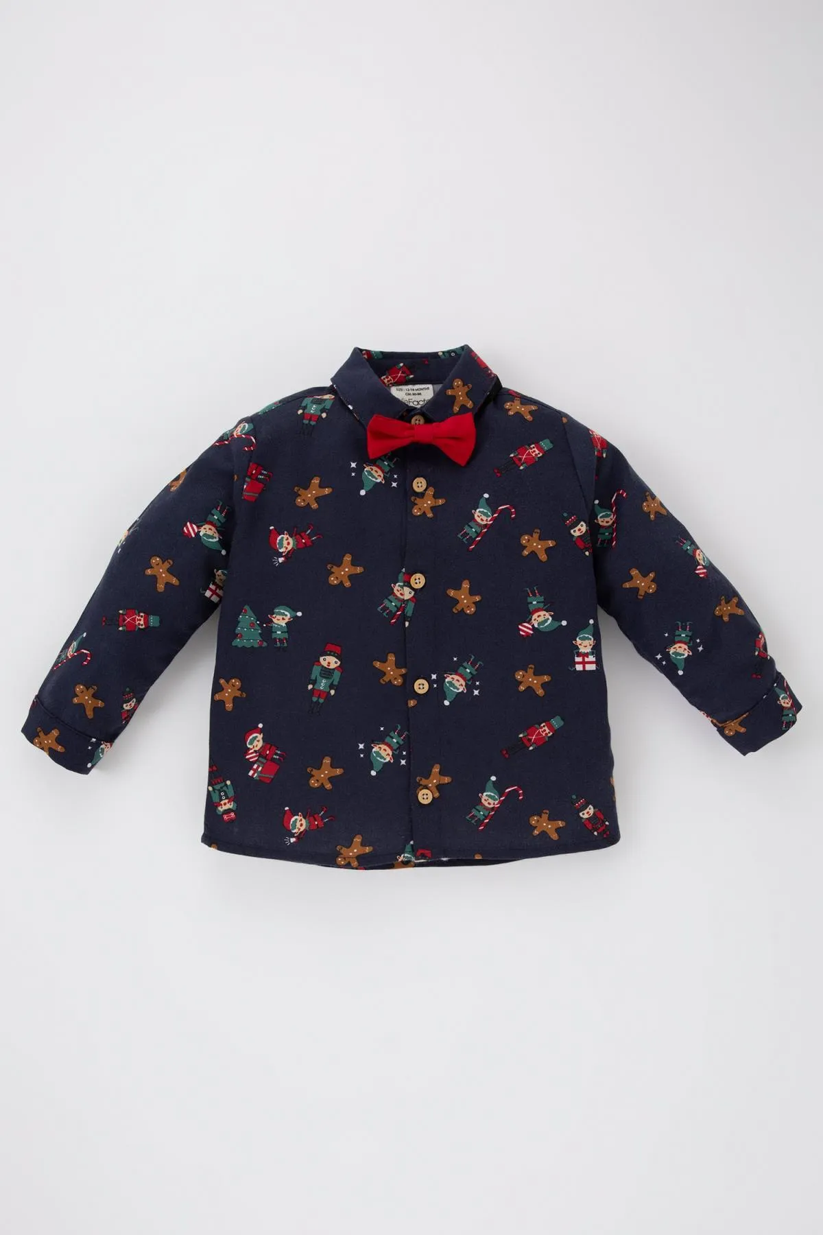 DeFacto  Twill-Langarmshirt mit Weihnachtsmotiv für Babys und Jungen mit Fliege