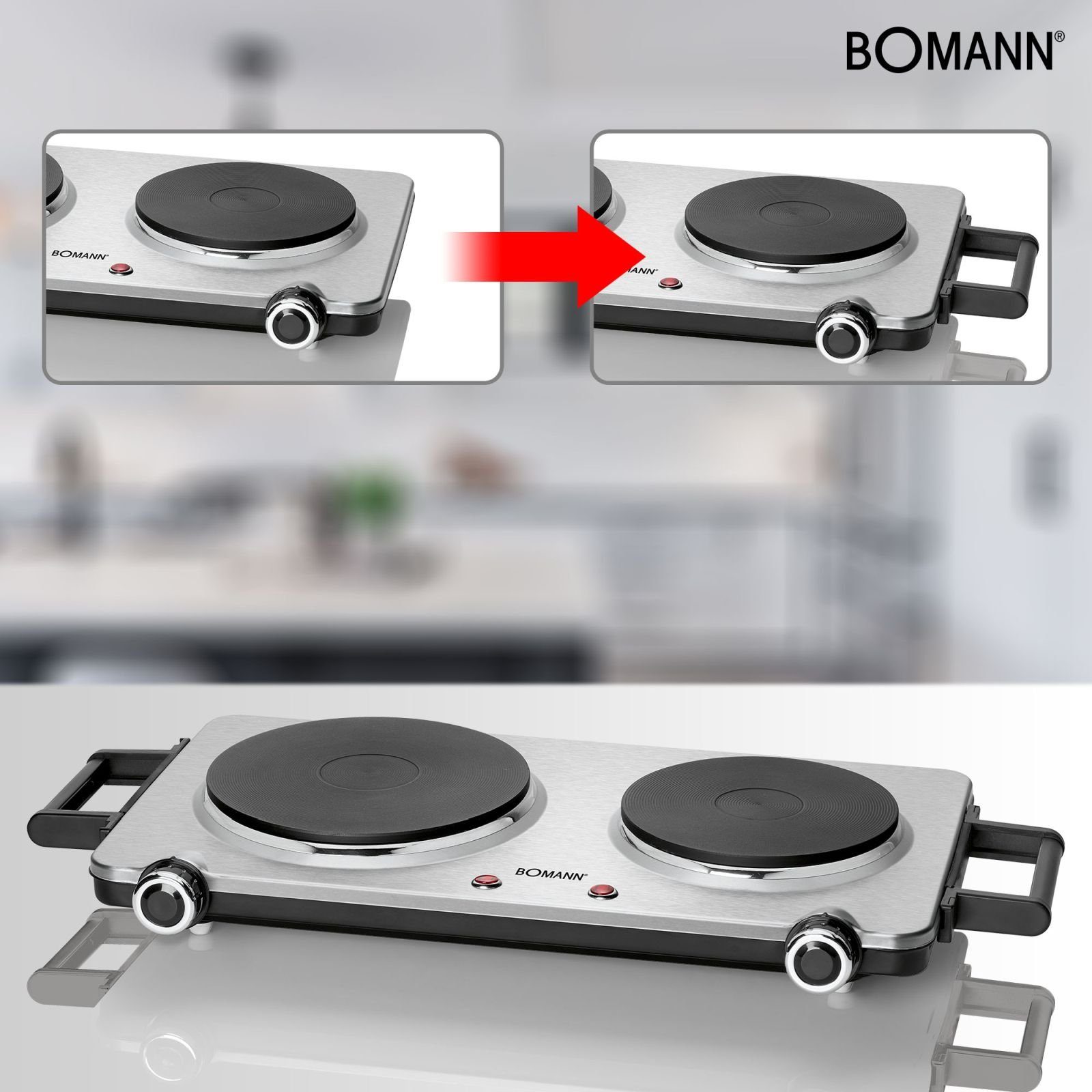 BOMANN Doppelkochplatte BOMANN Doppelkochplatte Edelstahl 1000-1500 Watt DKP 5033 E
