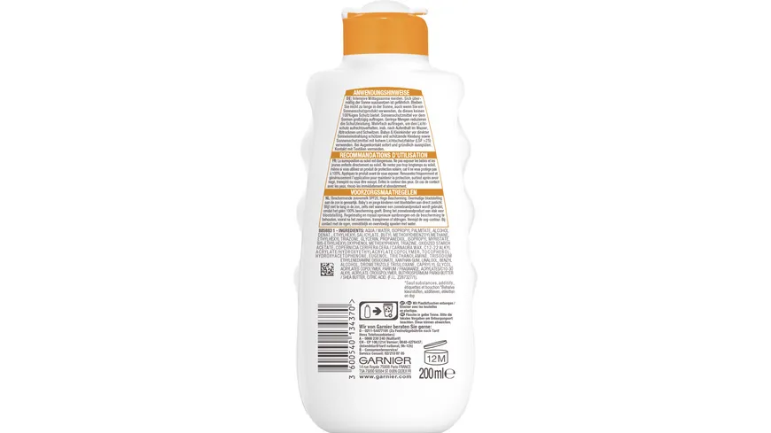Garnier Ambre Solaire Milch LSF20- UV-Schutz - spendet Feuchtigkeit und schützt vor Sonnenbrand und Hautalterung 200 ml