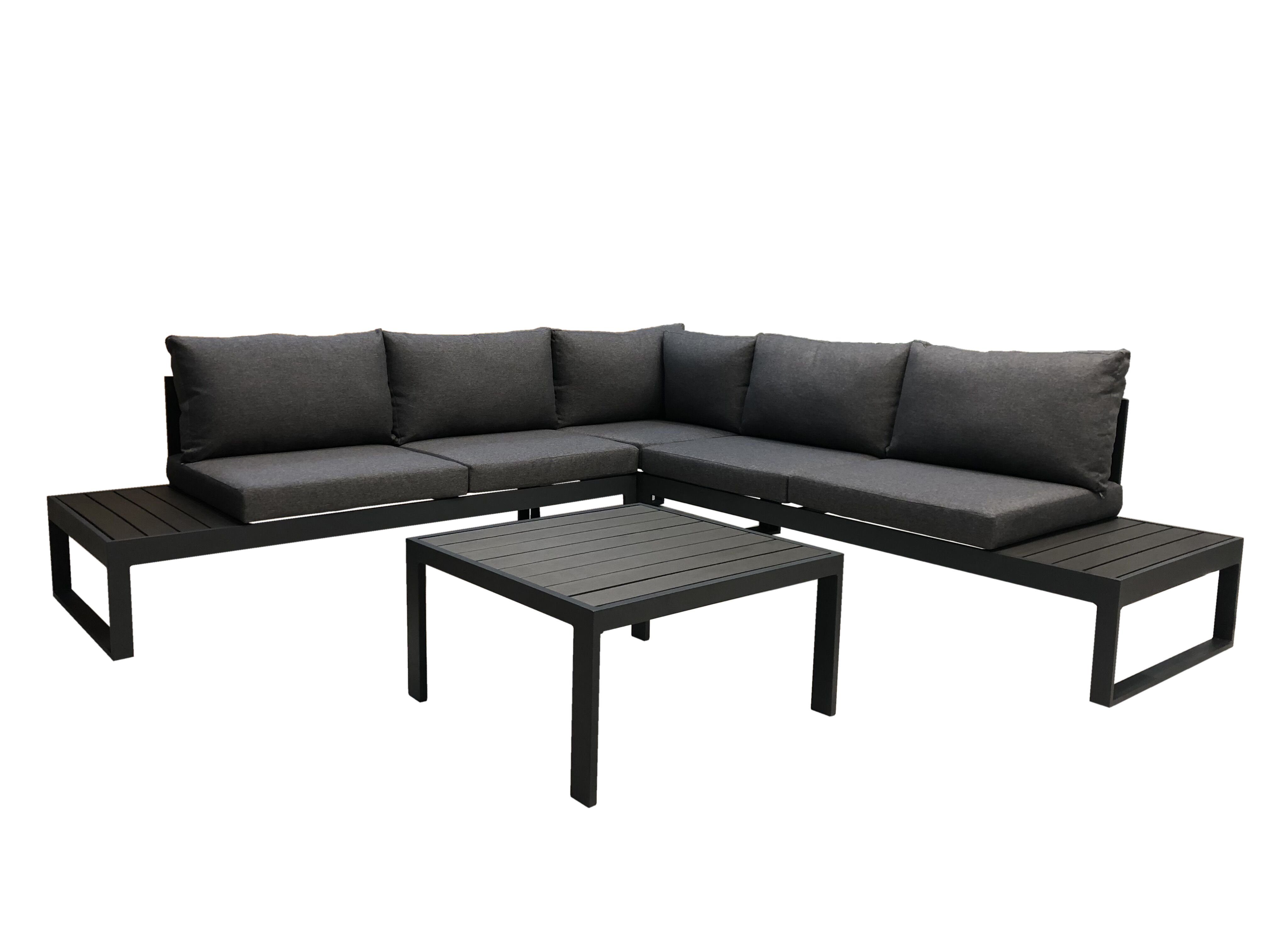 DEGAMO Loungeset CAVOUR, (4-tlg), Aluminium anthrazit, Polster grau