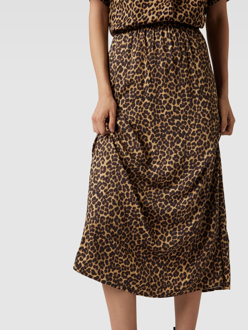 Midirock mit Allover-Animal-Print in camel
