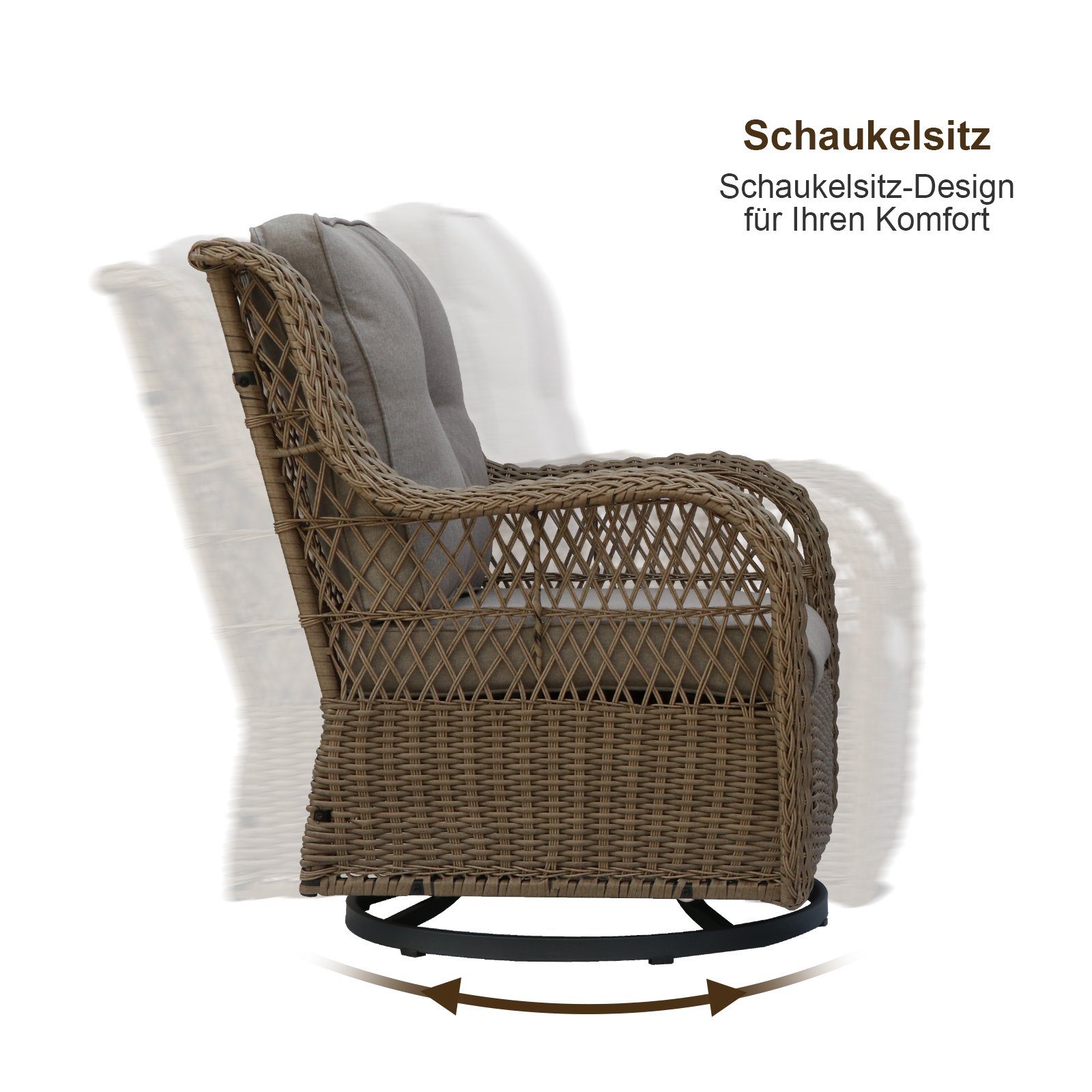 BIGTREE Rattanstuhl 3tlg.Drehbarer Sofasessel+Doppelter Tisch, 2 Farben