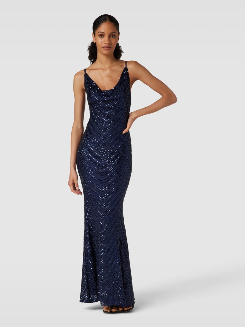 Abendkleid mit Paillettenbesatz in marineblau