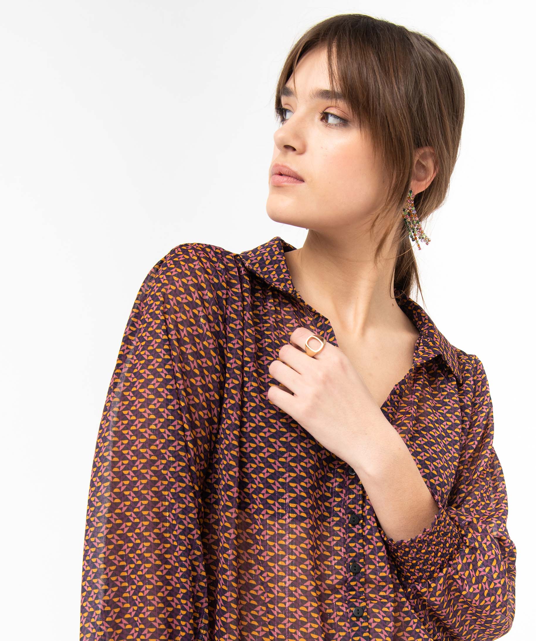 Blouse femme à motifs et rayures scintillantes imprime | GEMO