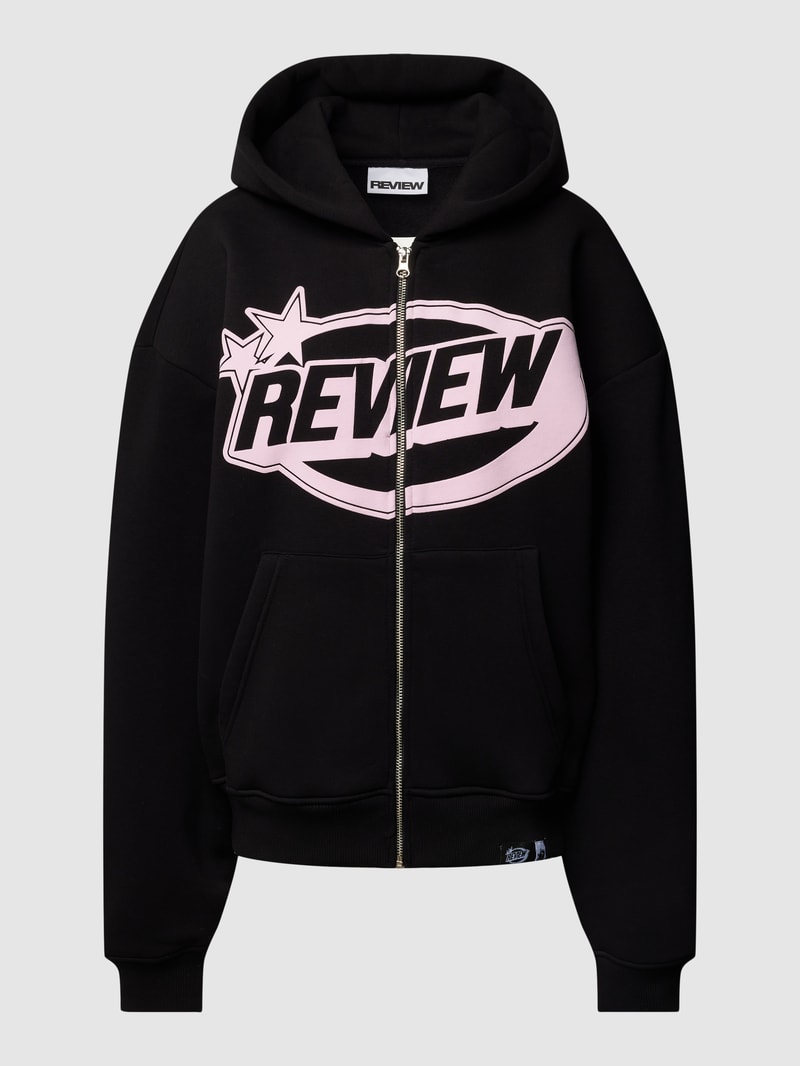Sweatjacke mit Label-Print in schwarz