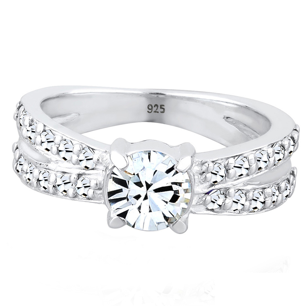 Elli Elli Bague Femme l'Engagement Pétille avec les Cristaux en Argent Sterling 925 Bague