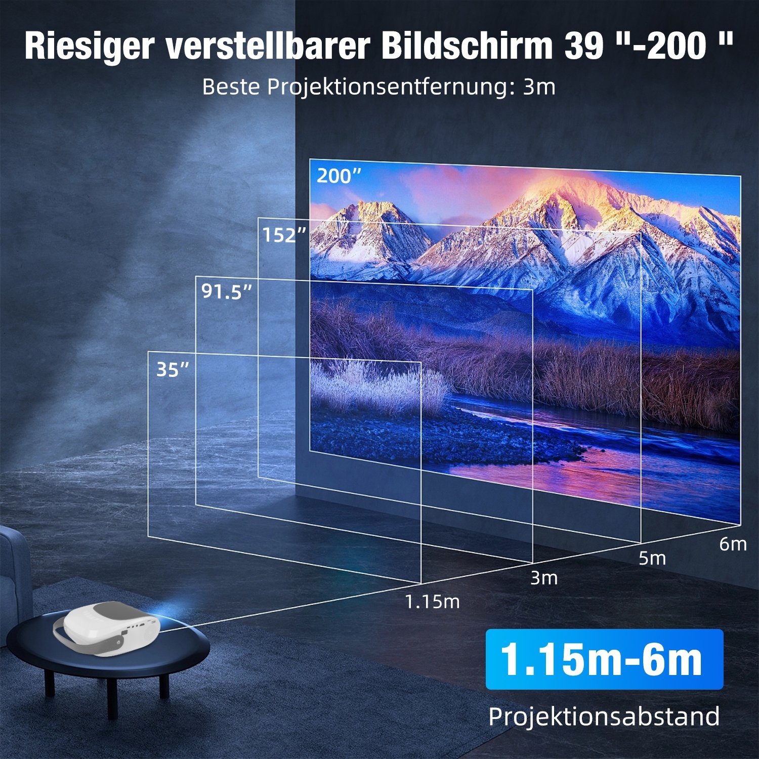 Authmic Beamer, WiFi Bluetooth Beamer Native 1080P Beamer LCD-Beamer (8000 lm, 1280x720 px, Kompatibel mit iOS/Android/Fire Stick/HDMI/USB/PS5)