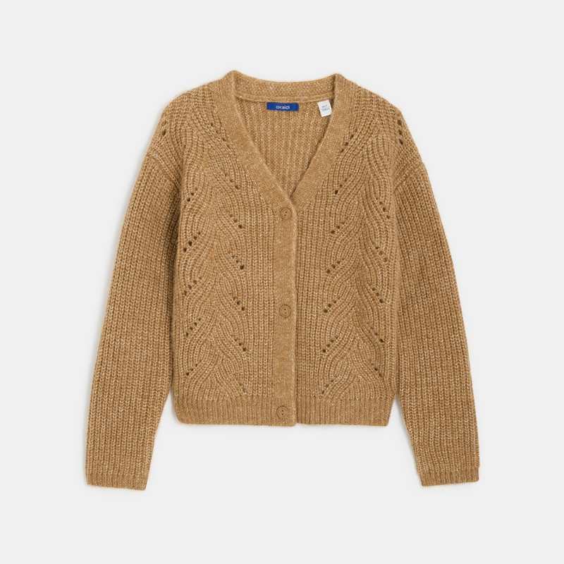 Gilet torsadé col V marron fille
