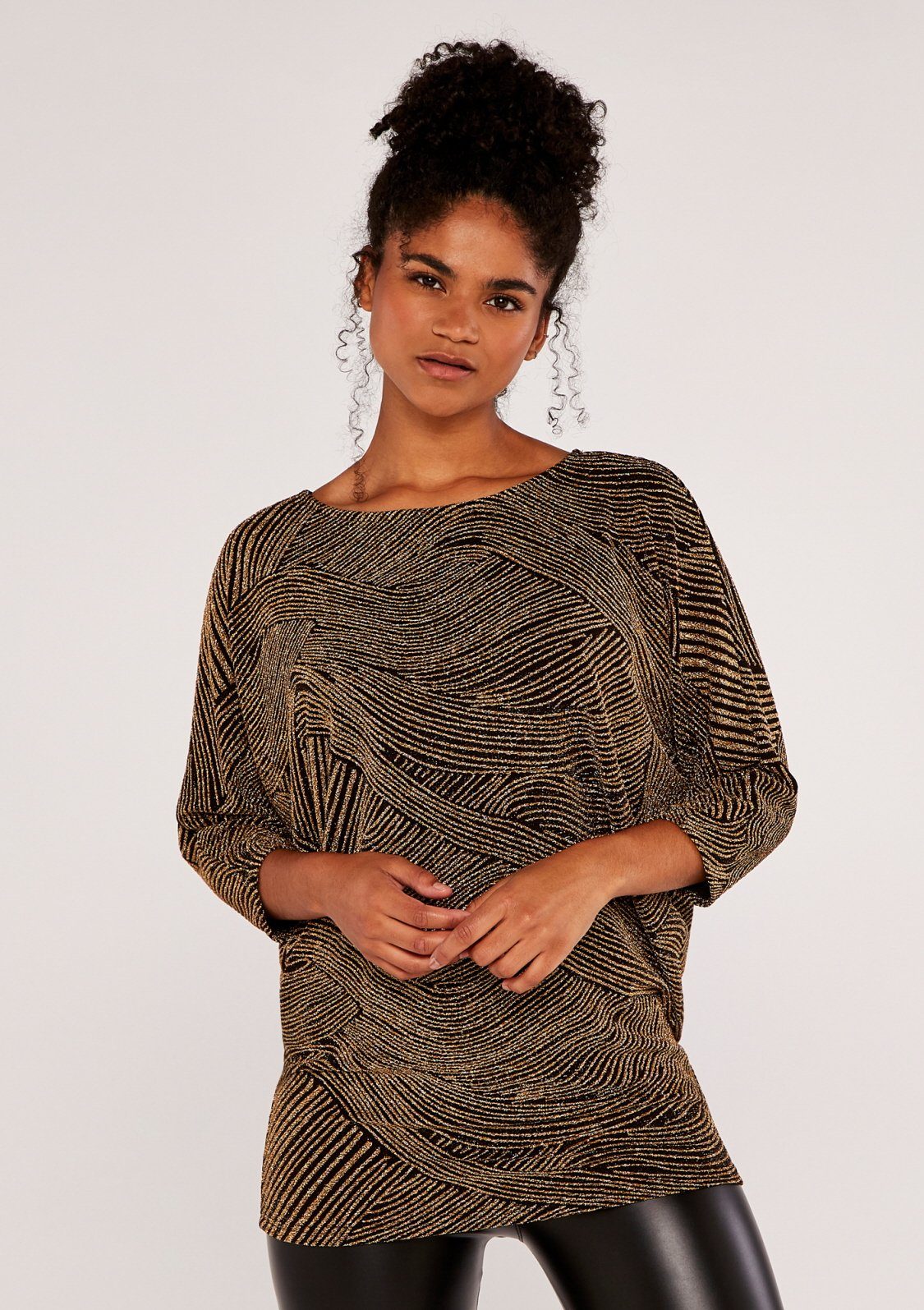 Apricot Fledermausshirt Lurex Swirls Batwing Top (1-tlg) mit Glanzfaden