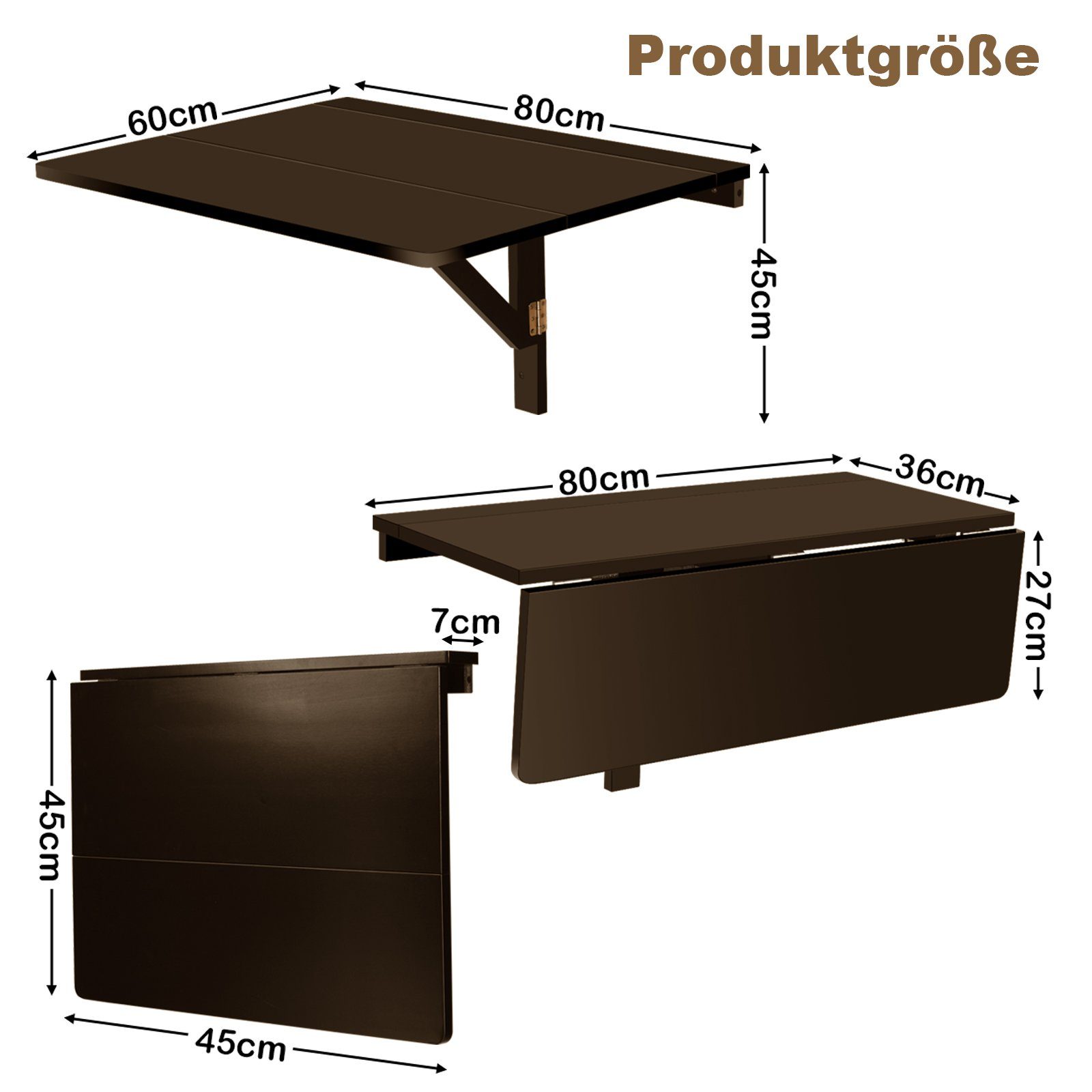 COSTWAY Klapptisch Wandtisch Wandmontage, 80 x 60 cm, klappbar