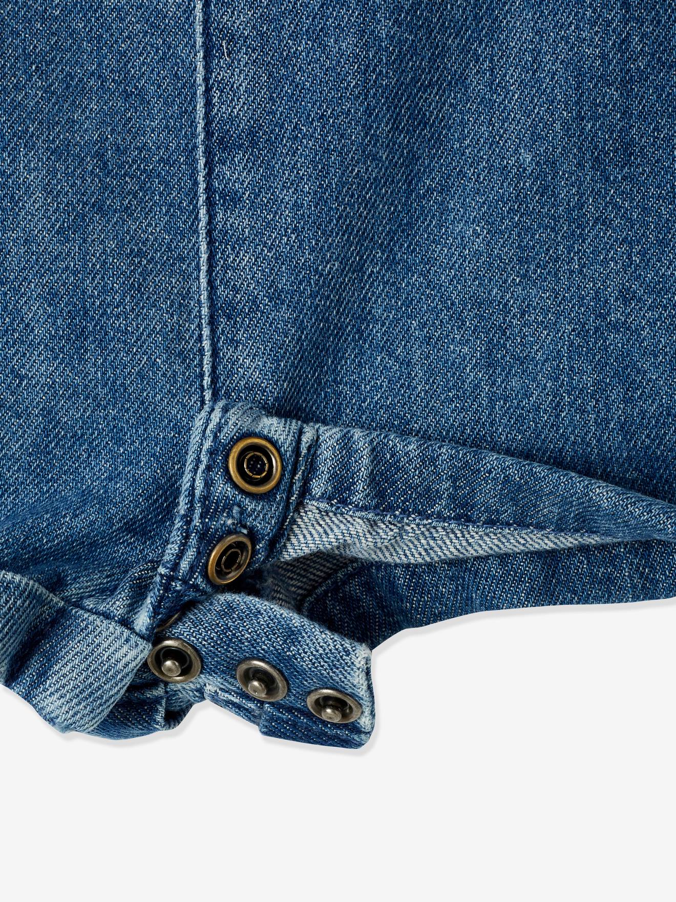 Vertbaudet Kurze Baby Latzjeans - blue stone