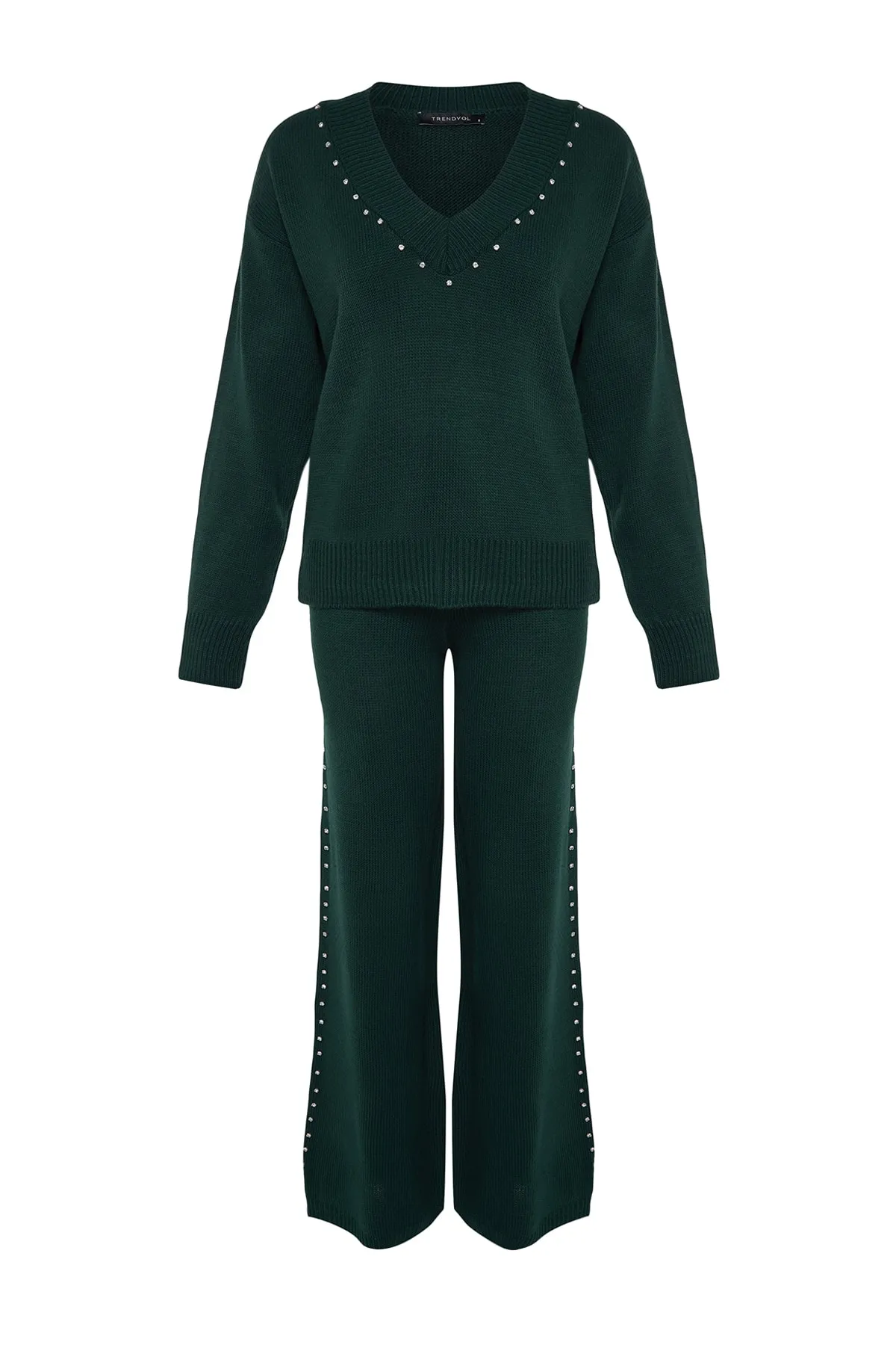 Trendyol Collection  Smaragdgrünes, weit geschnittenes Strickoberteil- und -unterteil-Set TWOAW24AU00008