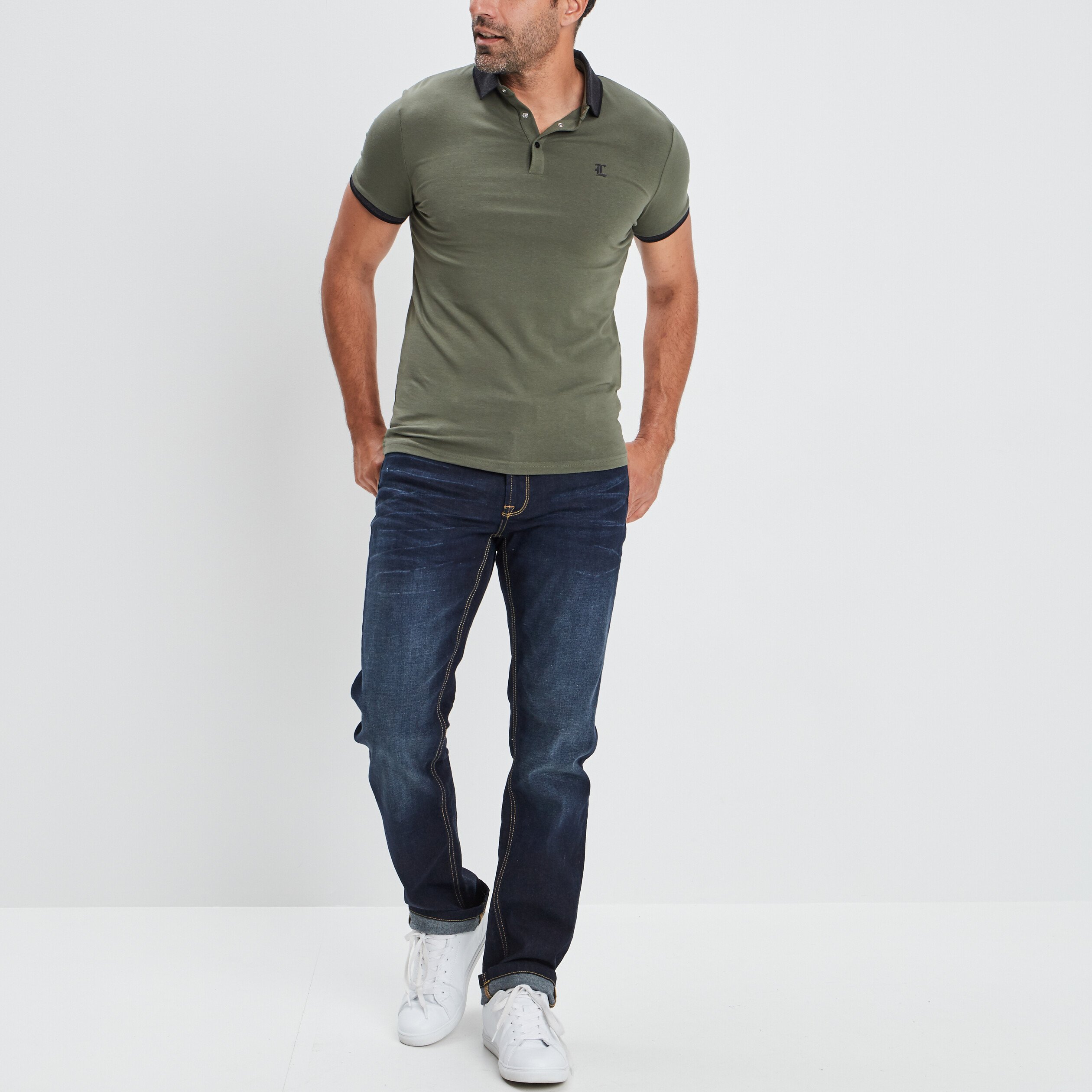 Jeans regular ceinturé denim brut homme | La Halle