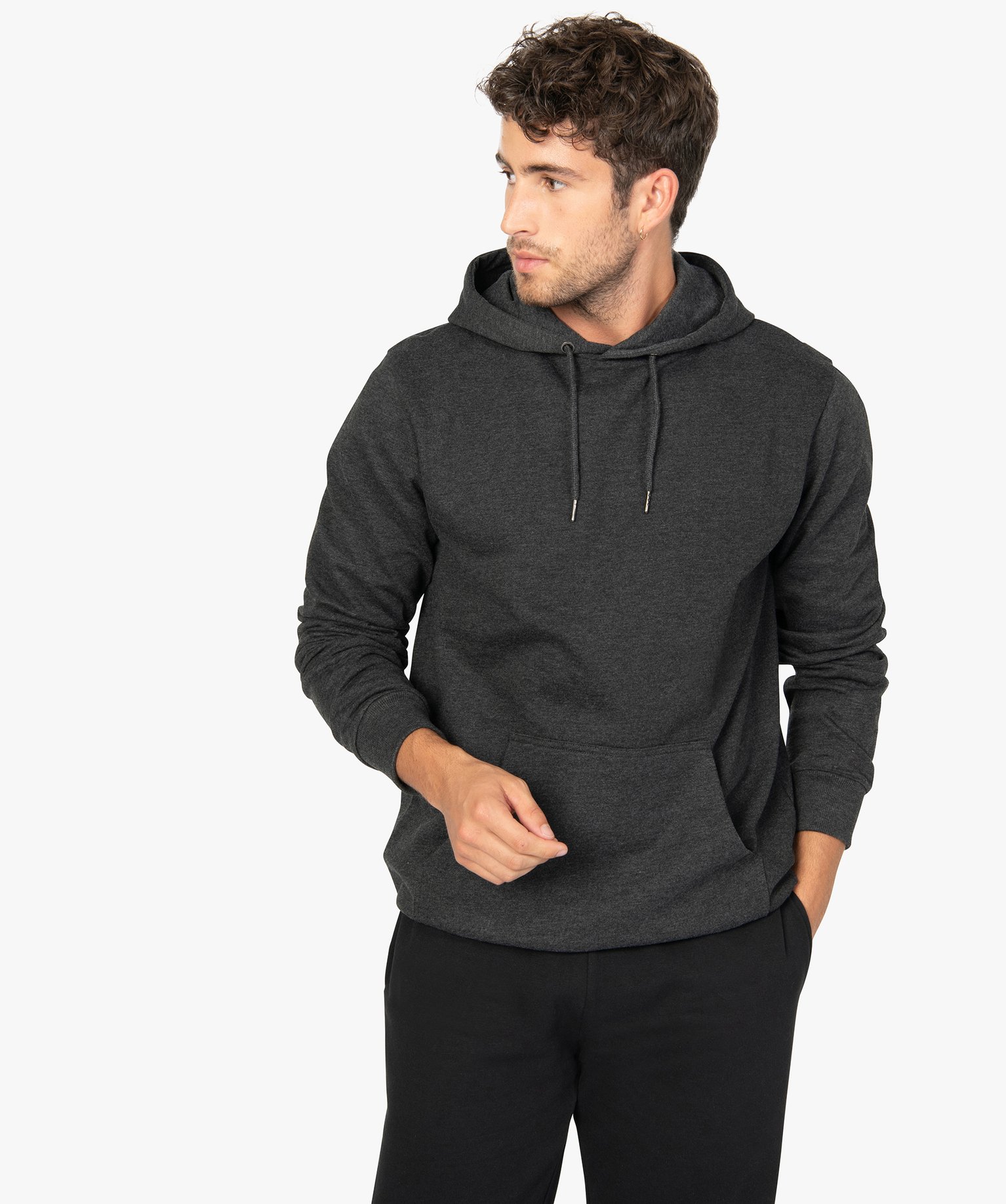 Sweat homme à capuche avec poche kangourou gris fonce | GEMO