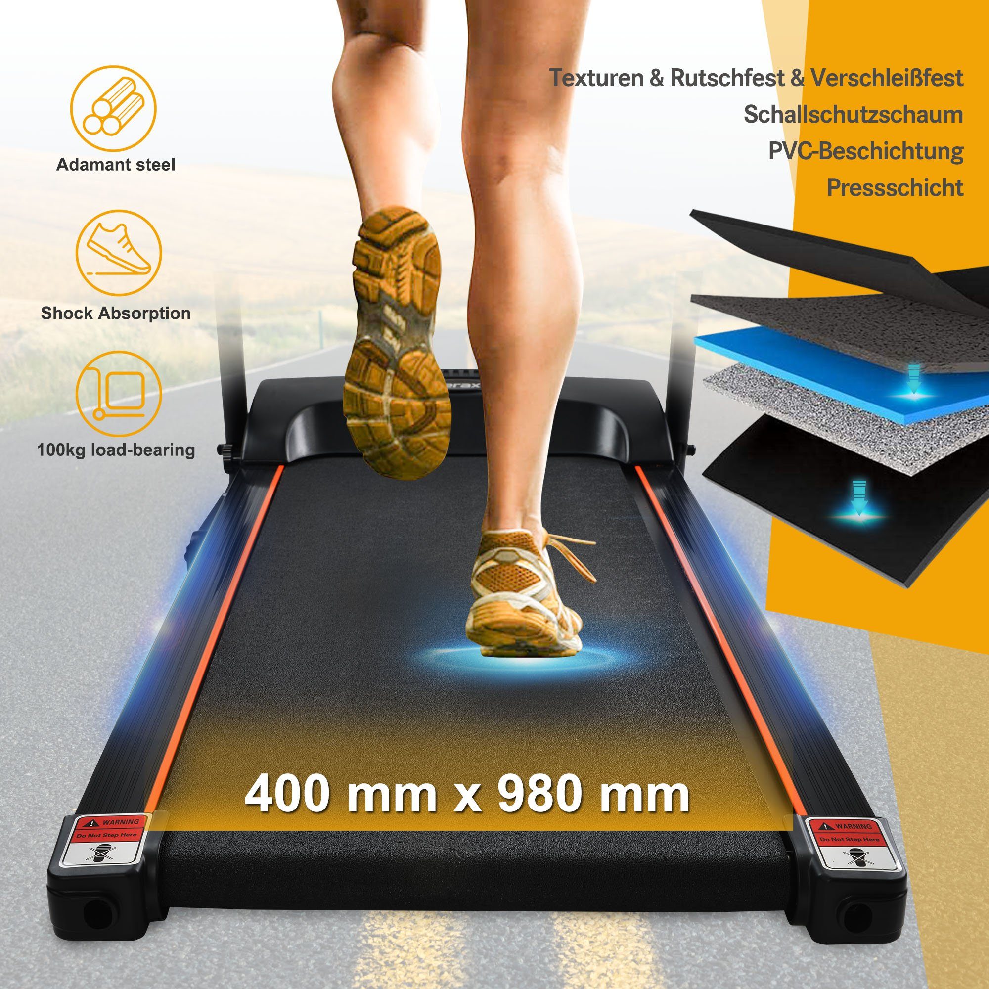 Merax Laufband klappbar elektrisch mit Bluetooth &LED Display, inkl. 12 Programme, belastbar bis 100kg